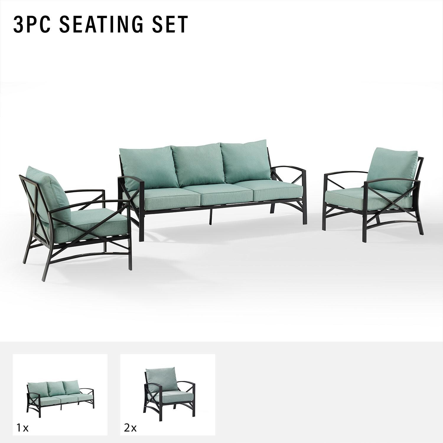 Ultimate Patio UP-82263BZ-MI 3Pc Outdoor Sofa Patio Furniture Set in Mist - Included in Set (Sofa & Two Club Chairs) - Diagram thumbnail