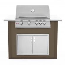BBQGuys.com 4 Ft BBQ Island With Blaze 32-Inch Natural Gas Grill & Double Access Door - Brown/White - BLZADNG-4VP3HBNW image