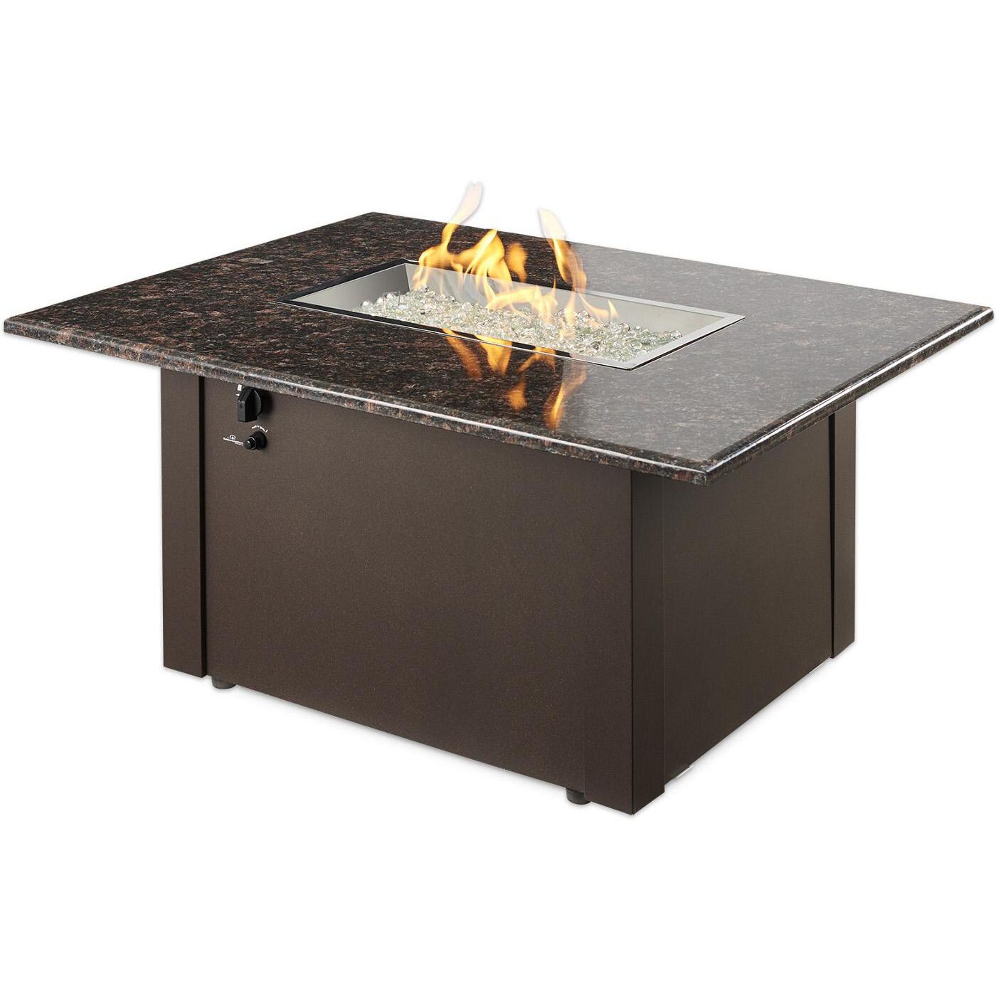The Outdoor GreatRoom Company Grandstone Rectangular Gas Fire Pit Table - British Brown - Flame thumbnail