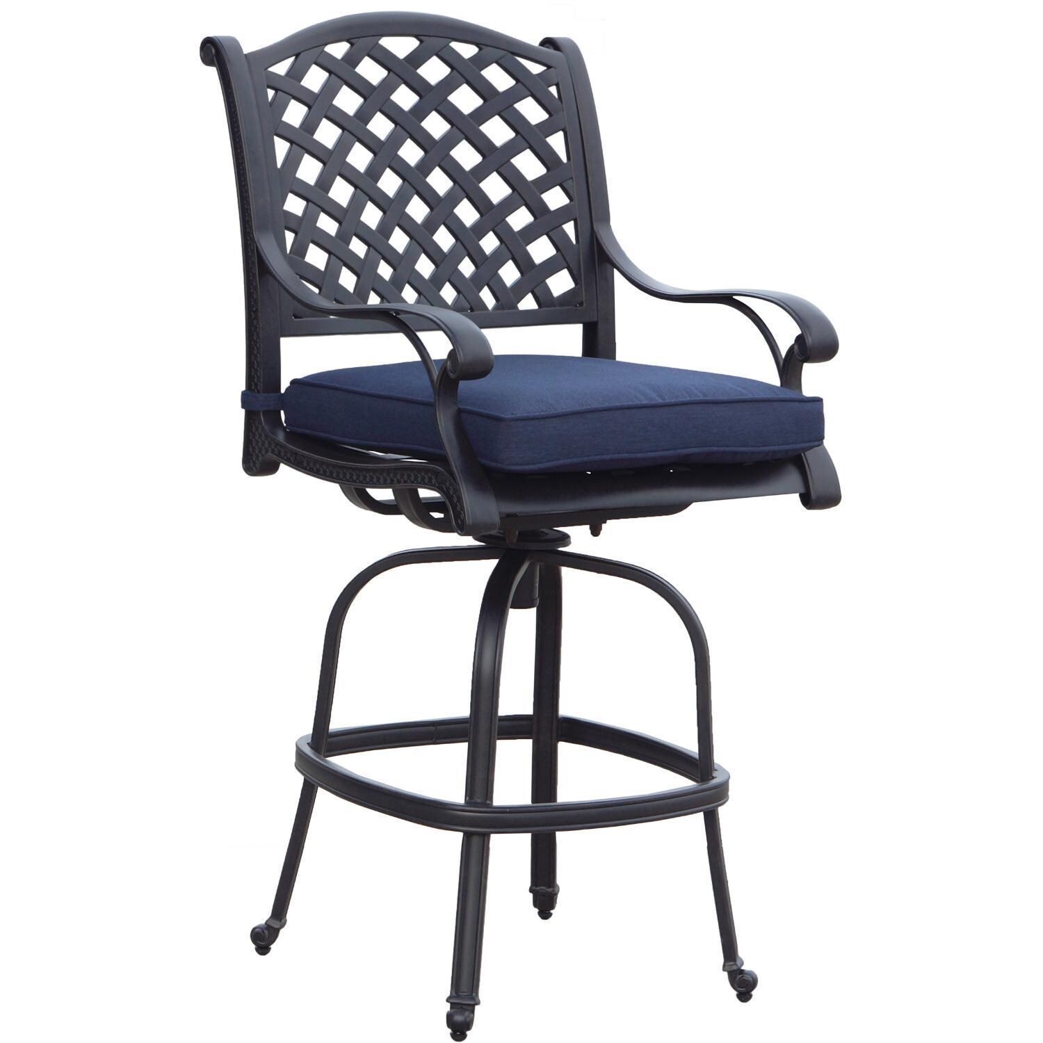 Darlee Nassau 5-Piece Patio Bar Set with Navy Blue Cushions and 42 Inch Round Bar Table - Chair W/ Cushion - White Background thumbnail