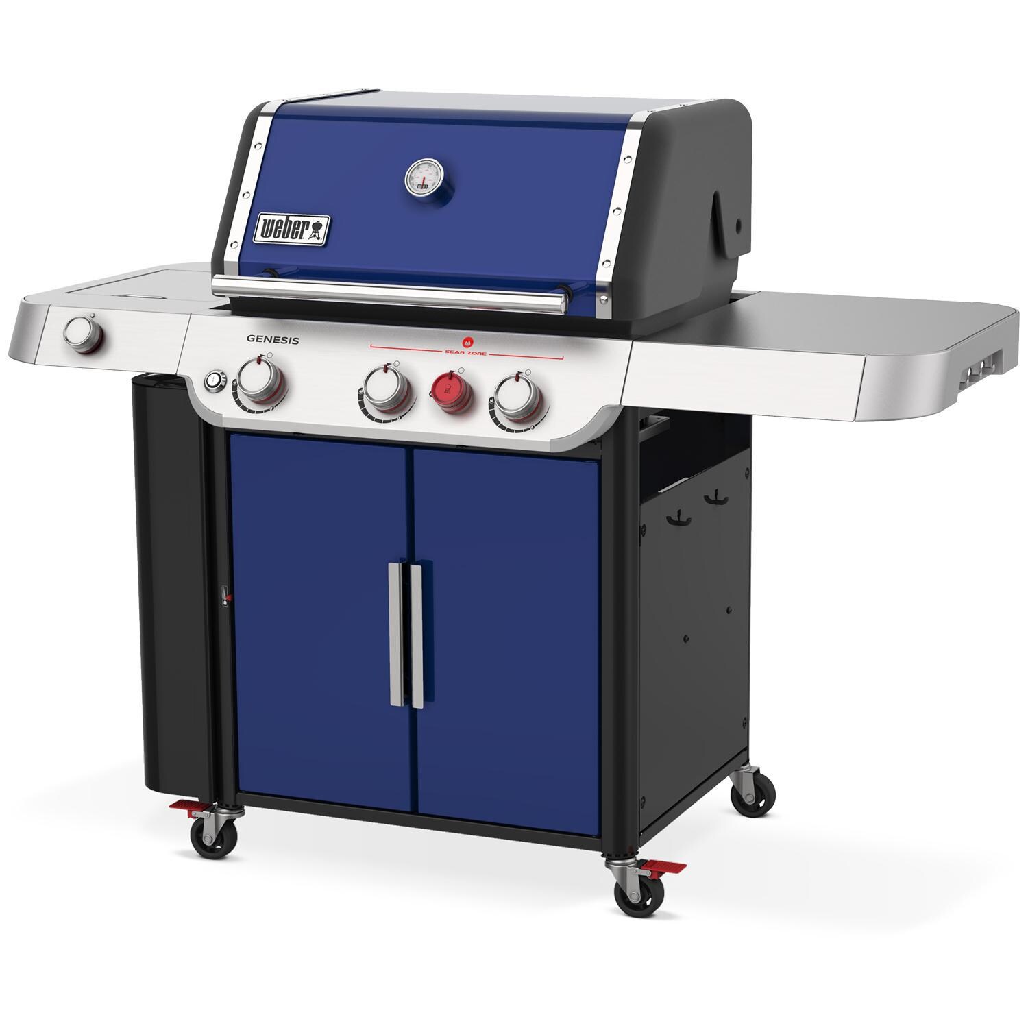 Weber GENESIS 35480001 E-335 Propane Gas Grill with Sear Burner & Side Burner - Deep Ocean Blue - Right-Side Angled View thumbnail