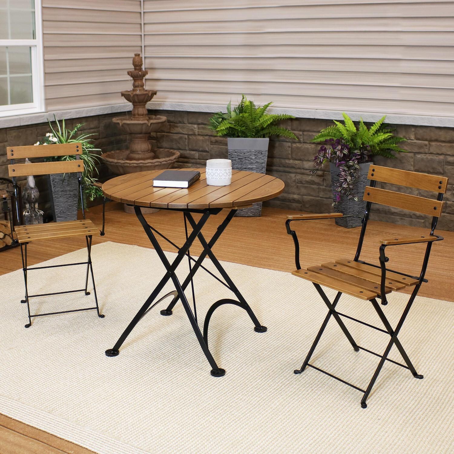 Ultimate Patio Basic European Chestnut Wood 3-Piece Bistro Table & Chairs Set