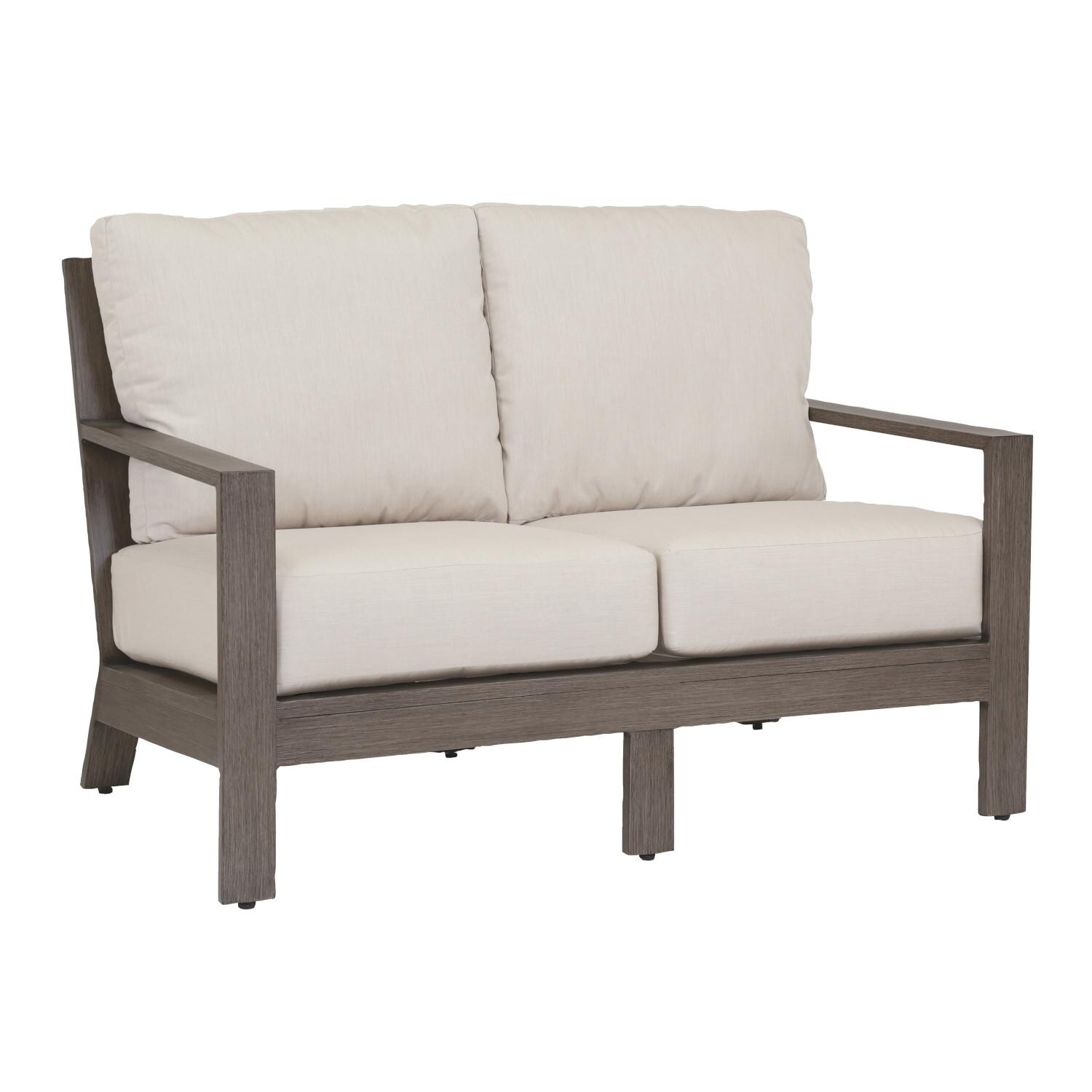 Laguna Aluminum Patio Loveseat W/ Sunbrella Canvas Flax Cushions By Sunset West thumbnail