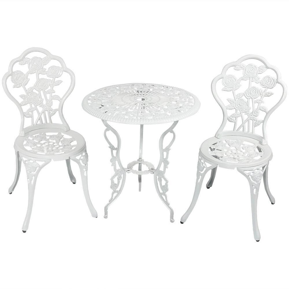 Ultimate Patio 3-Piece White Flower Designed Cast Aluminum Bistro Set - Full Set thumbnail