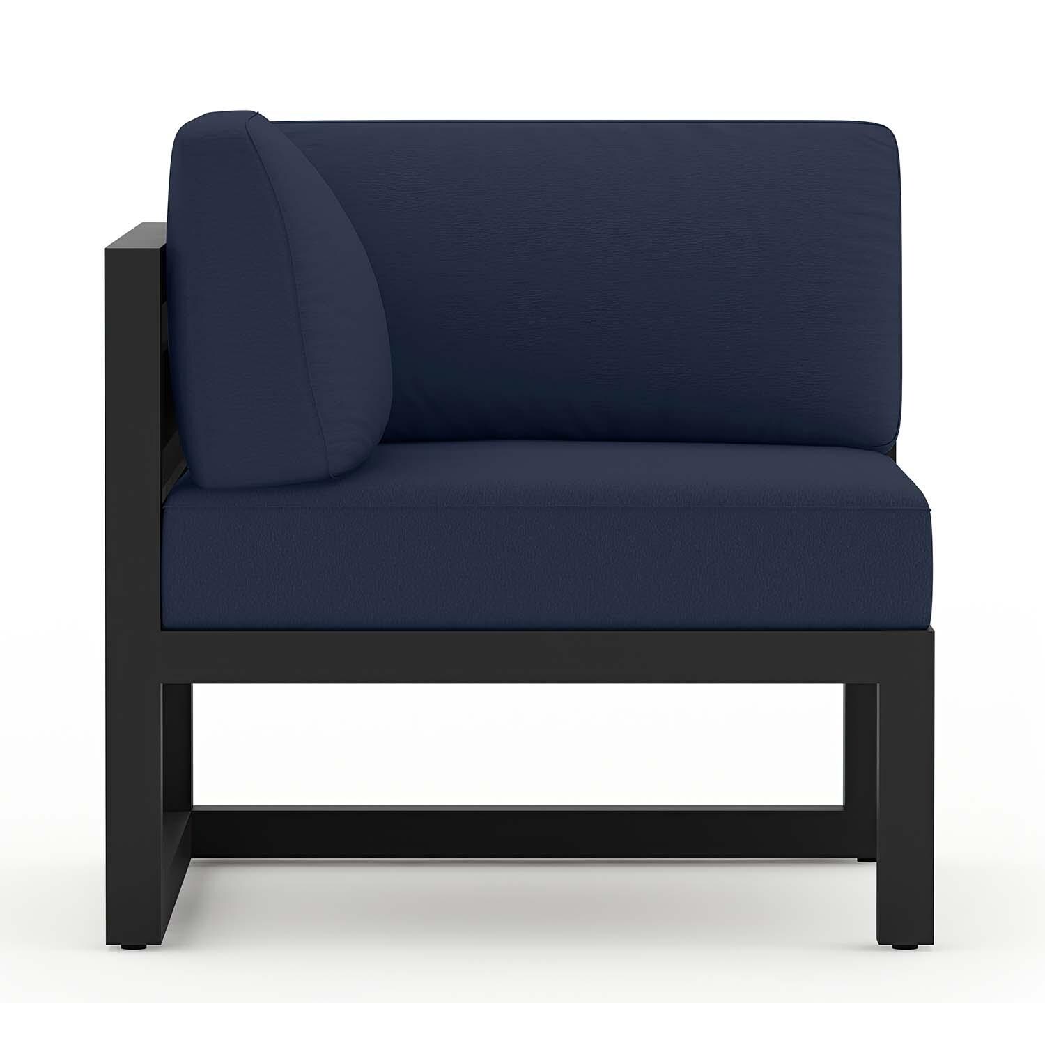 Misty Cove 6 Pc Aluminum Sectional Seating Set w/ Swivel Chairs in Black/Spectrum Indigo by Lakeview Outdoor Designs - Corner Chair- White Background thumbnail