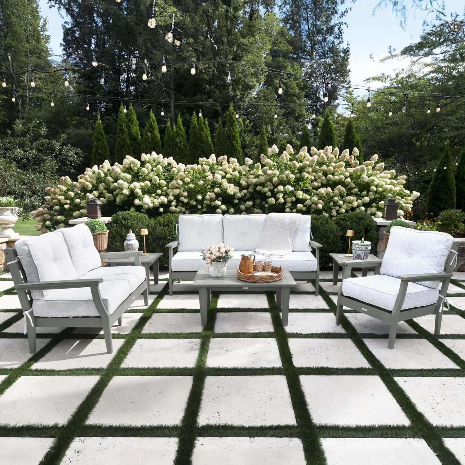Lakeview Outdoor Designs Blushing Bay 6 Pc Recycled Plastic Grand Seating Set in Lively Parchment/Coastal Teak by - LV-KIT22205-LPA-CGE