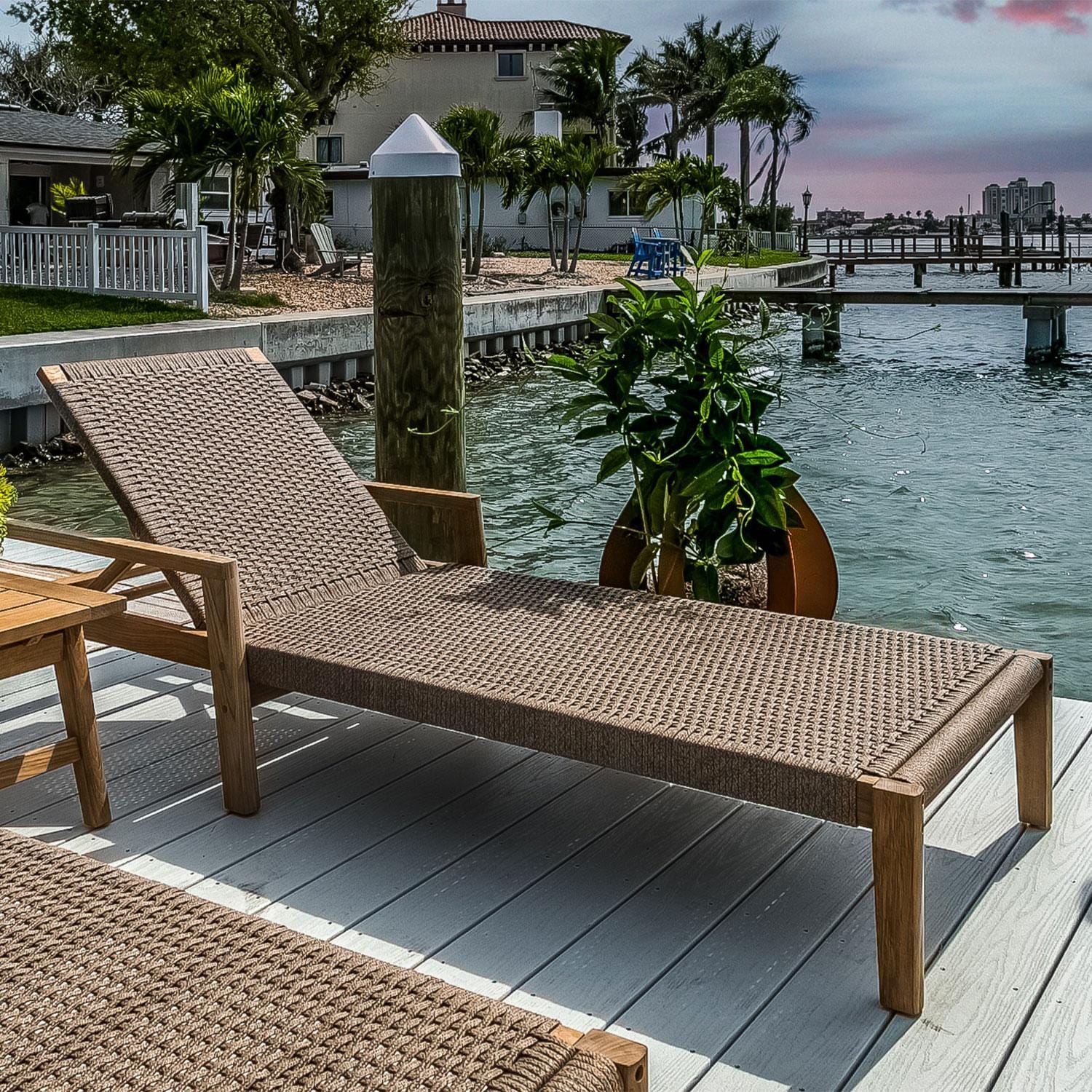 Royal Teak Collection Admiral Teak Sun Chaise Lounge in Brown Sand by - ADSL