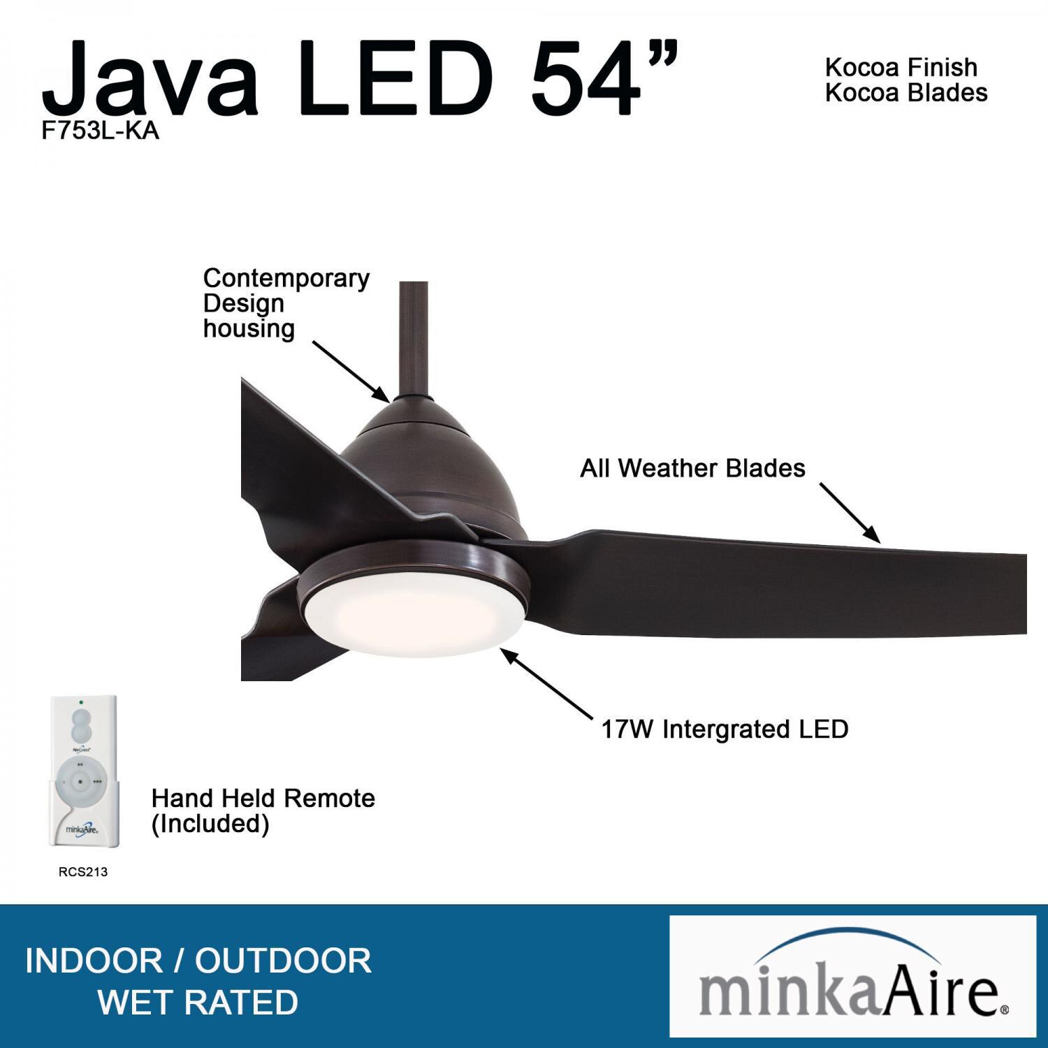 Minka-Aire F753L-KA Java 54-Inch 3-Blade Ceiling Fan in Kocoa Finish w/ Kocoa Blades & Etched Opal Glass - Details thumbnail