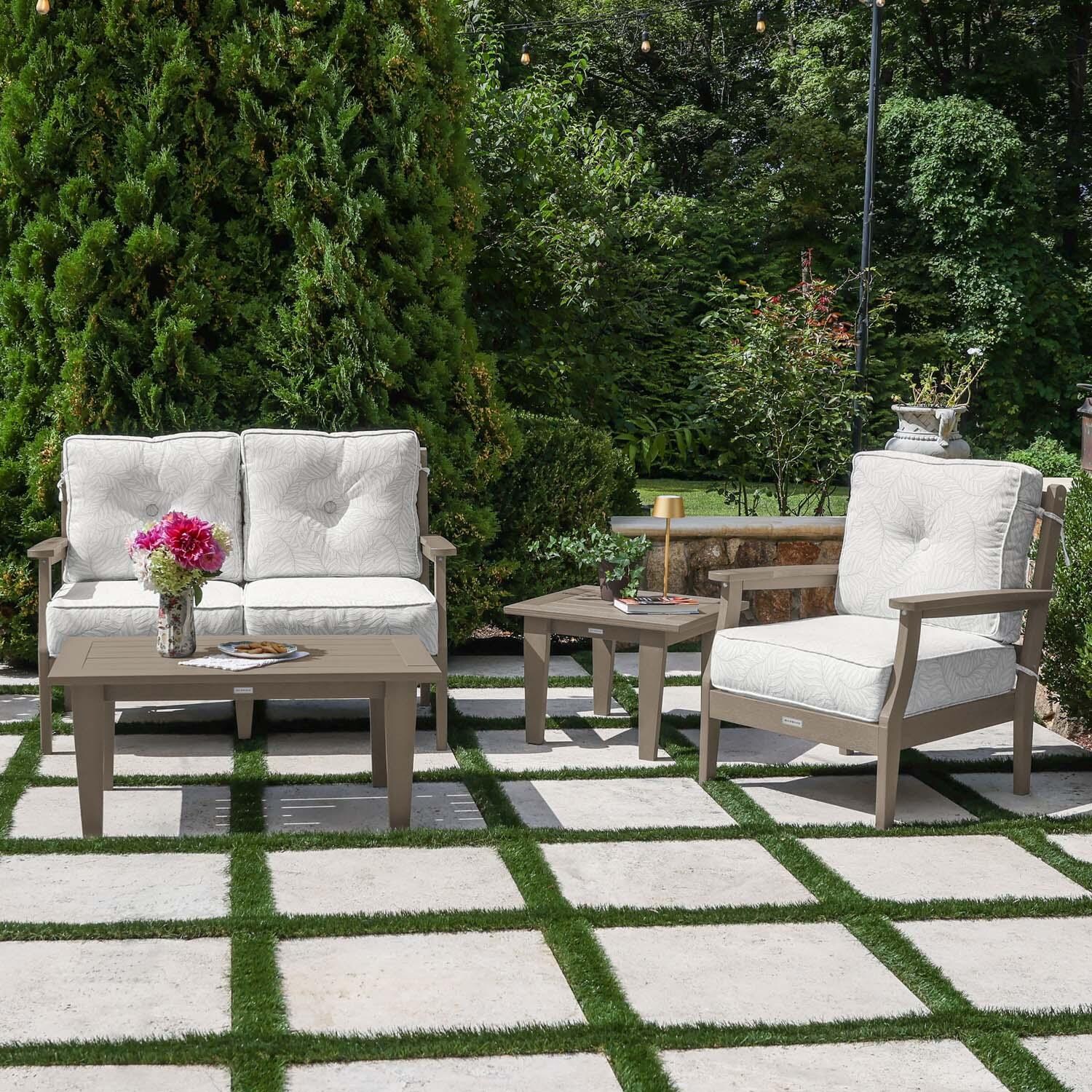 Blushing Bay 4 Pc Recycled Plastic Seating Set in Lively Parchment/Woodland Brown by Lakeview Outdoor Designs - Lifestyle thumbnail