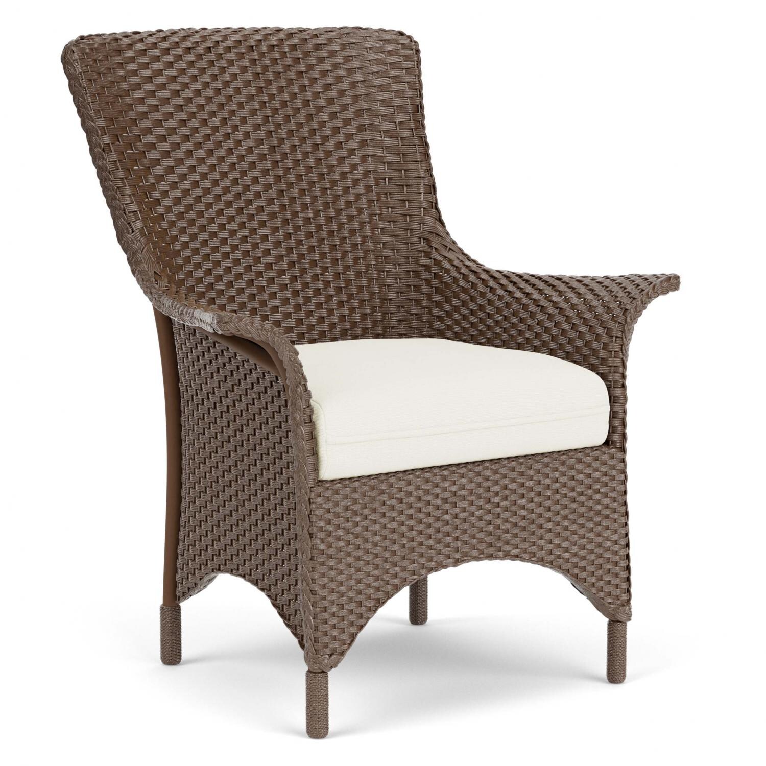 Lloyd Flanders Mandalay Dining Armchair In Bark Finish With Sailcloth Salt Fabric - Angled thumbnail