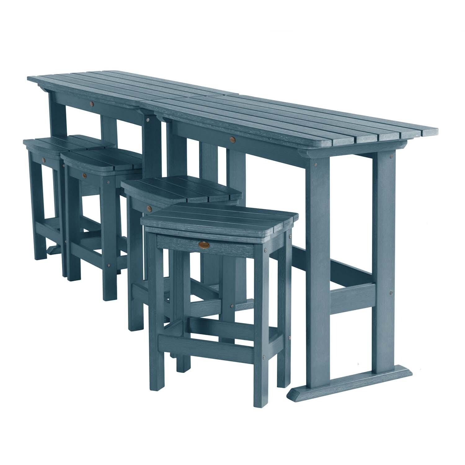 Hart Lane 6 Pc Recycled Plastic Counter Height Dining Set in Nantucket Blue By Lakeview - Tables Against Railing - White Background thumbnail