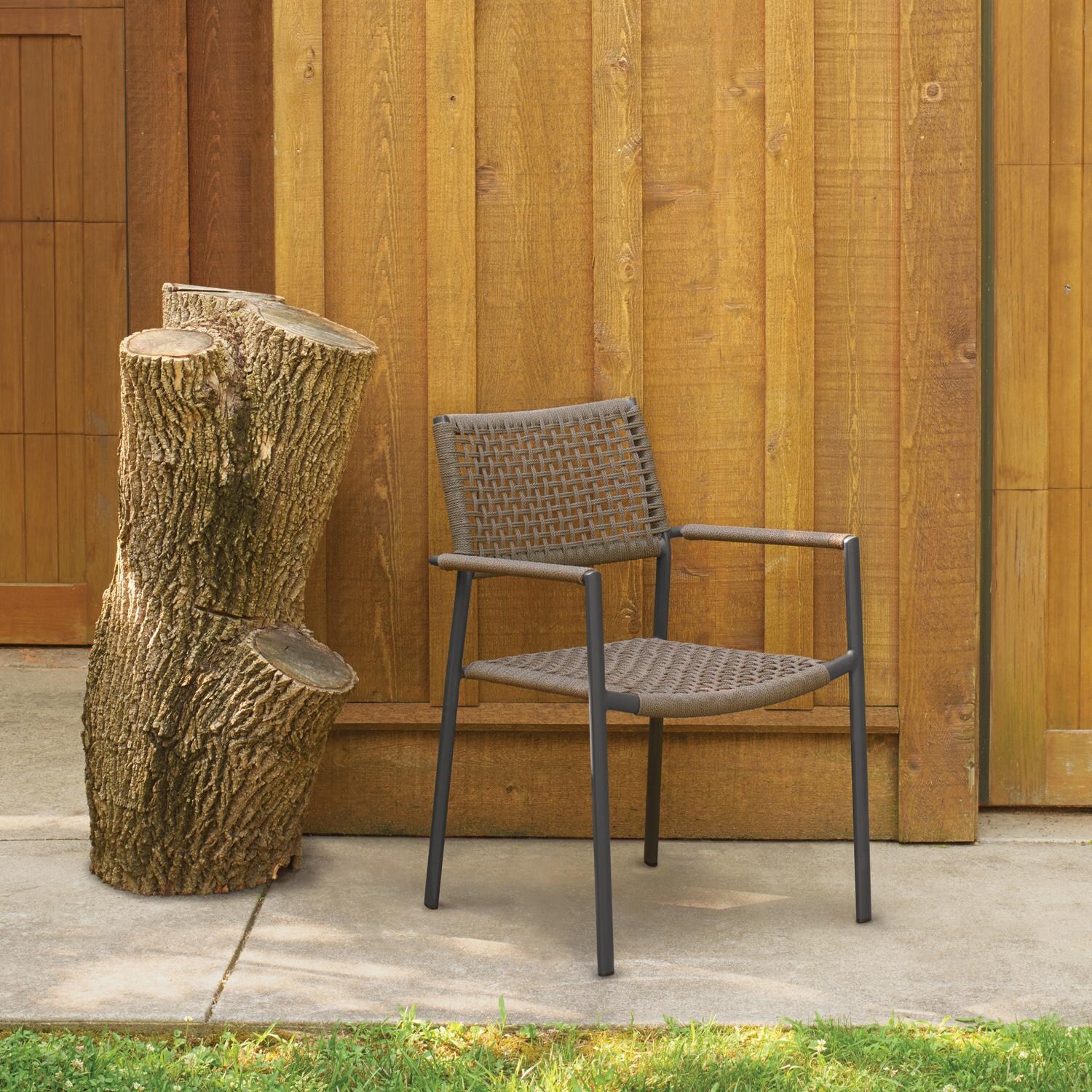 Oxford Garden Eiland 2 Pc Composite Cord & Aluminum Dining Chair in Carbon/Mocha - Individual Chair thumbnail