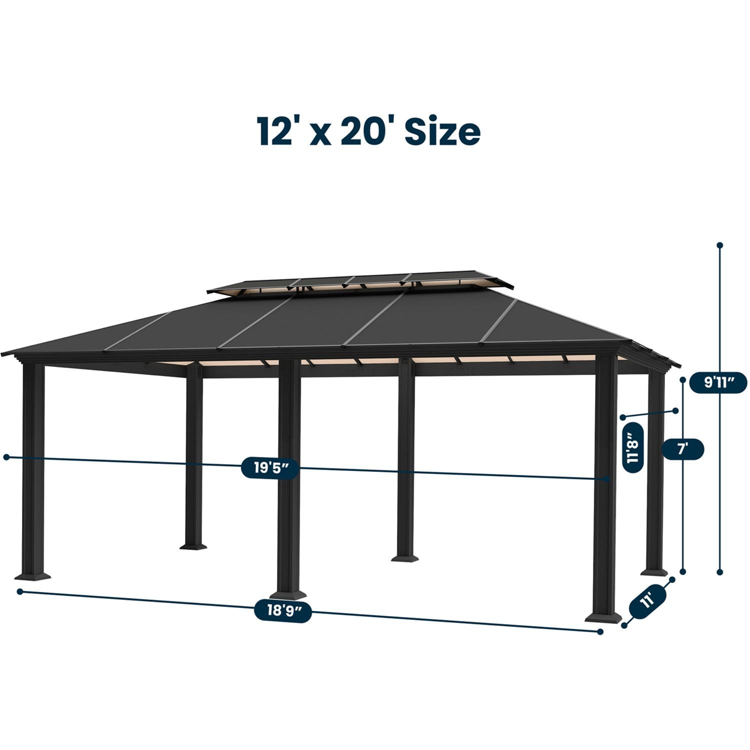 Paragon Outdoor GZH3-1220BKA Santa Monica 12' x 20' Aluminum Hard Top Gazebo - Boxes Included - Detail thumbnail