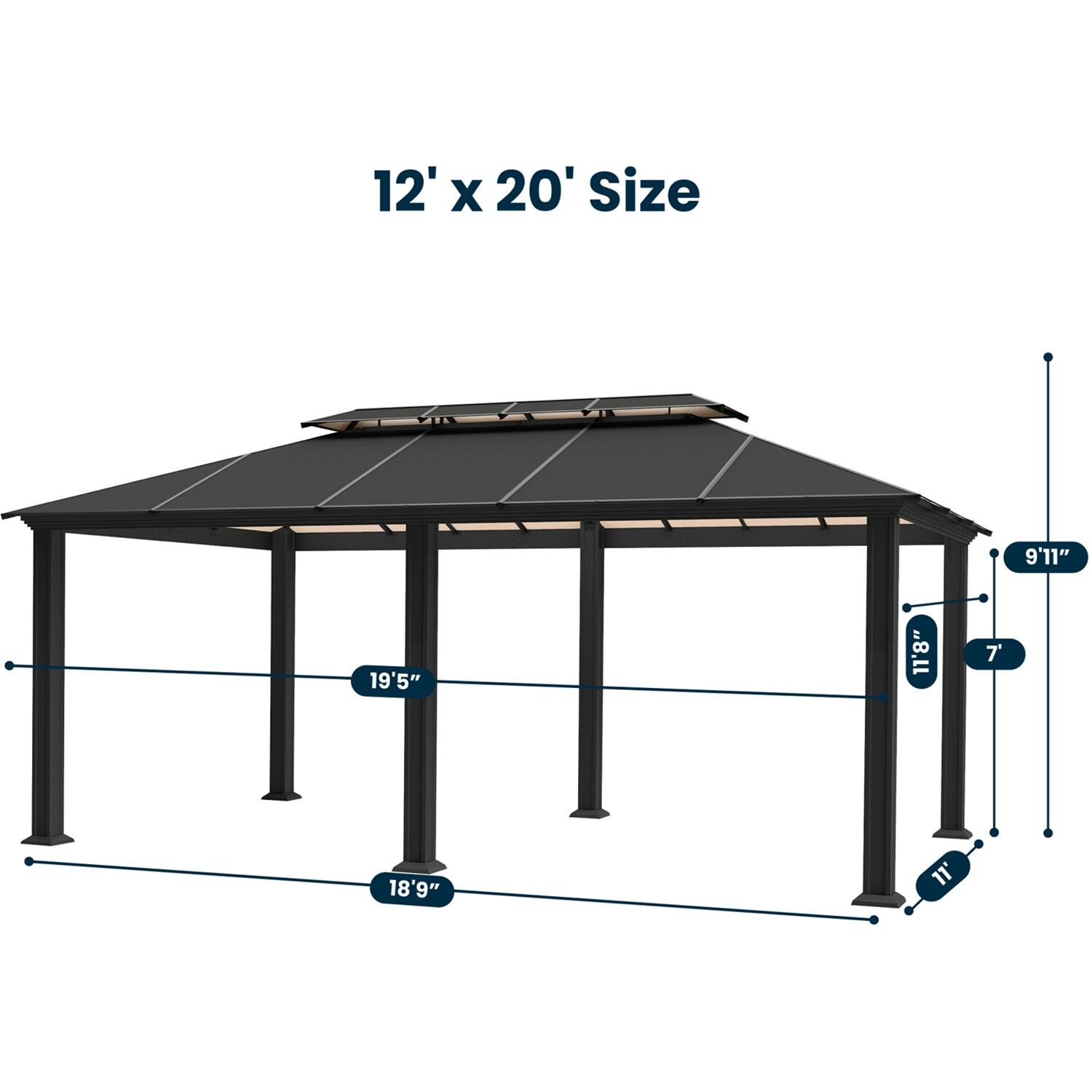 Paragon Outdoor GZH3-1220BKA Santa Monica 12' x 20' Aluminum Hard Top Gazebo - Boxes Included - Detail thumbnail