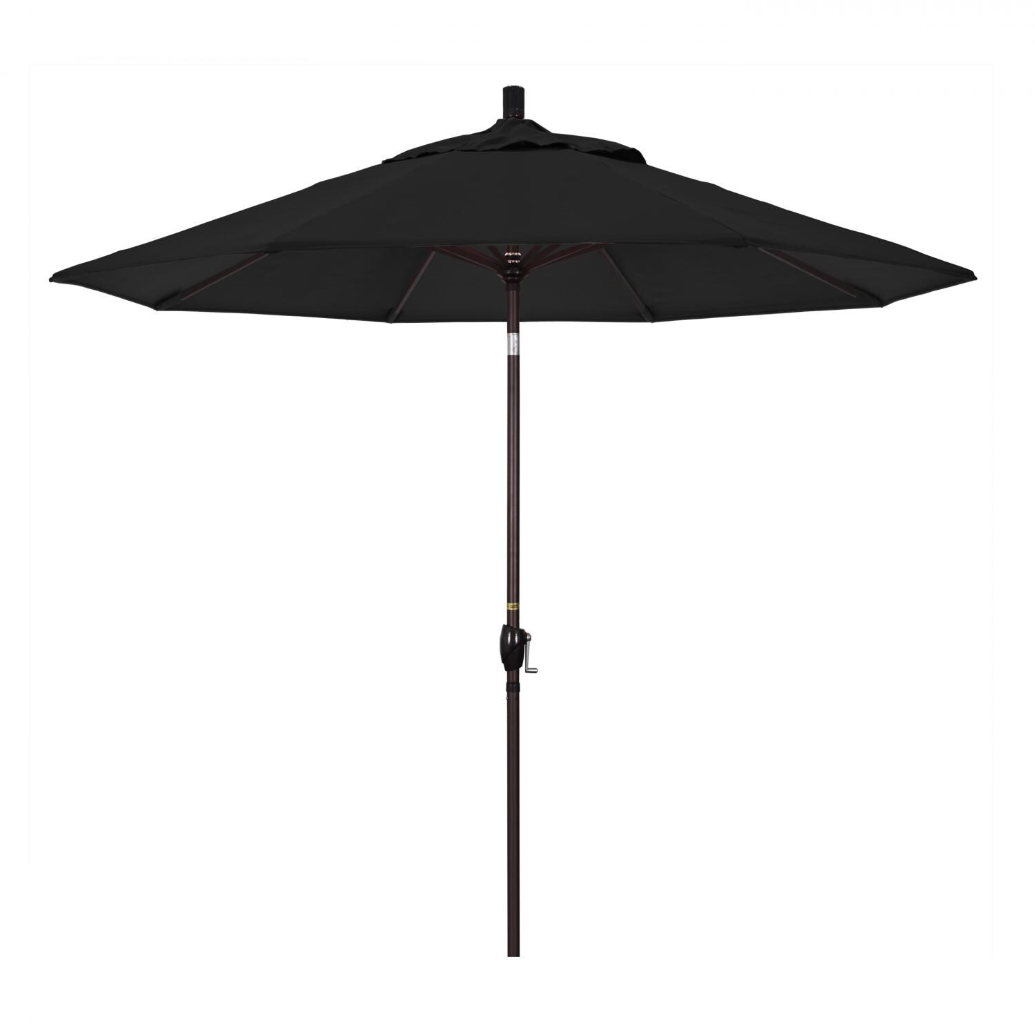 California Umbrella 9 Ft Octagonal Aluminum Push Button Tilt Patio Umbrella W/ Crank Lift & Aluminum Ribs - Bronze Frame / Sunbrella Canvas Black Canopy thumbnail