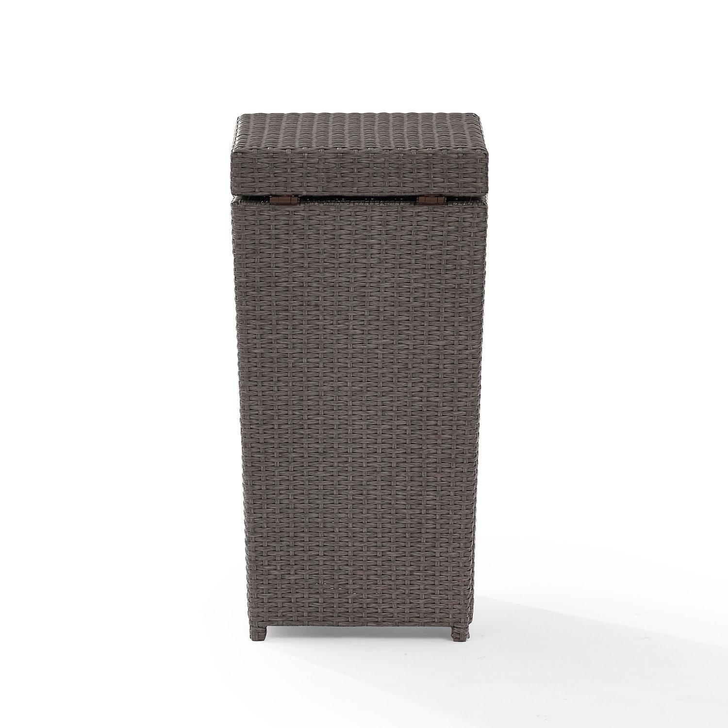 Chester Bay Wicker Outdoor Trash Can in Weathered Gray by Ultimate Patio - Rear View - White Background thumbnail