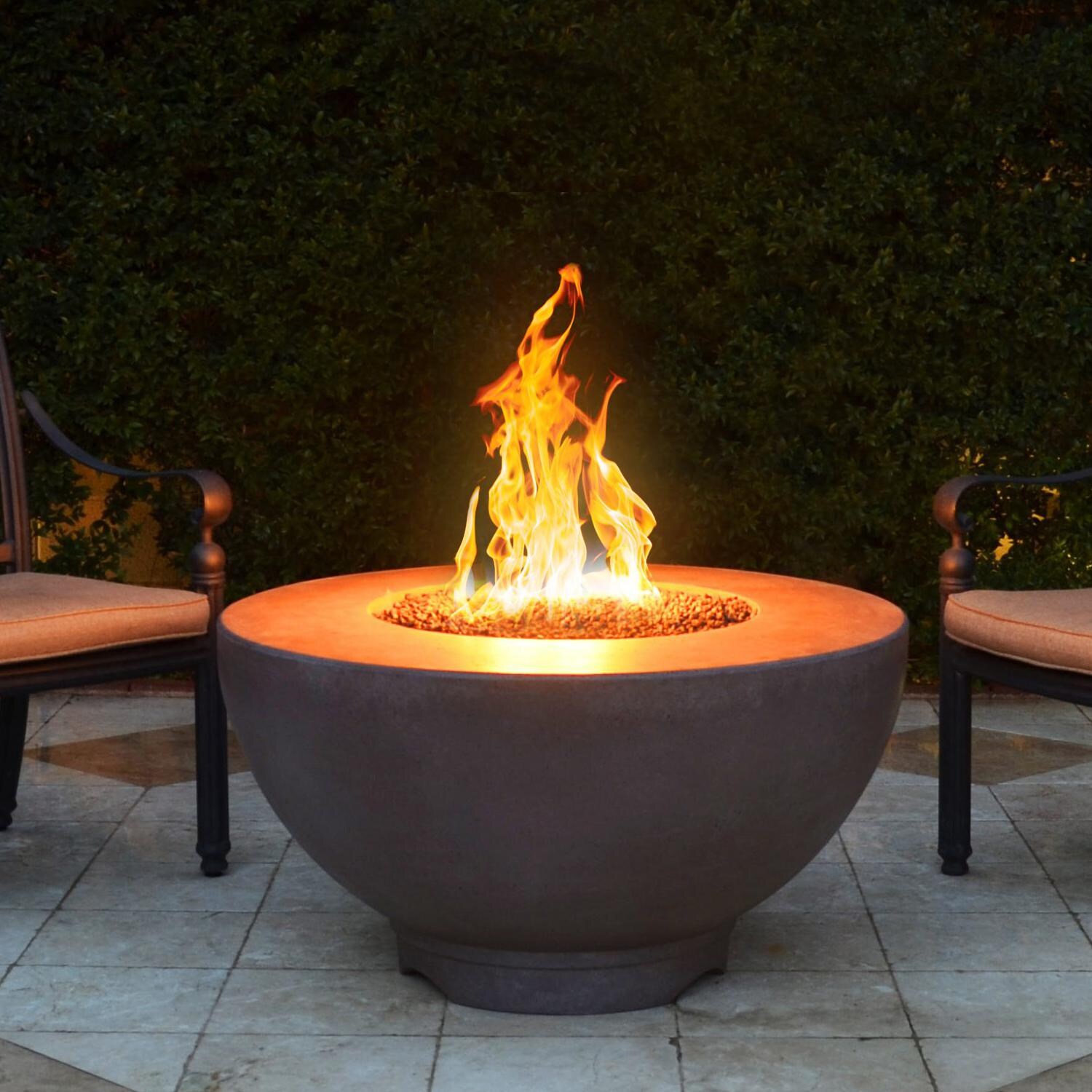 Sienna 37 Inch Round GFRC Natural Gas Fire Bowl in Ash by The Outdoor Plus