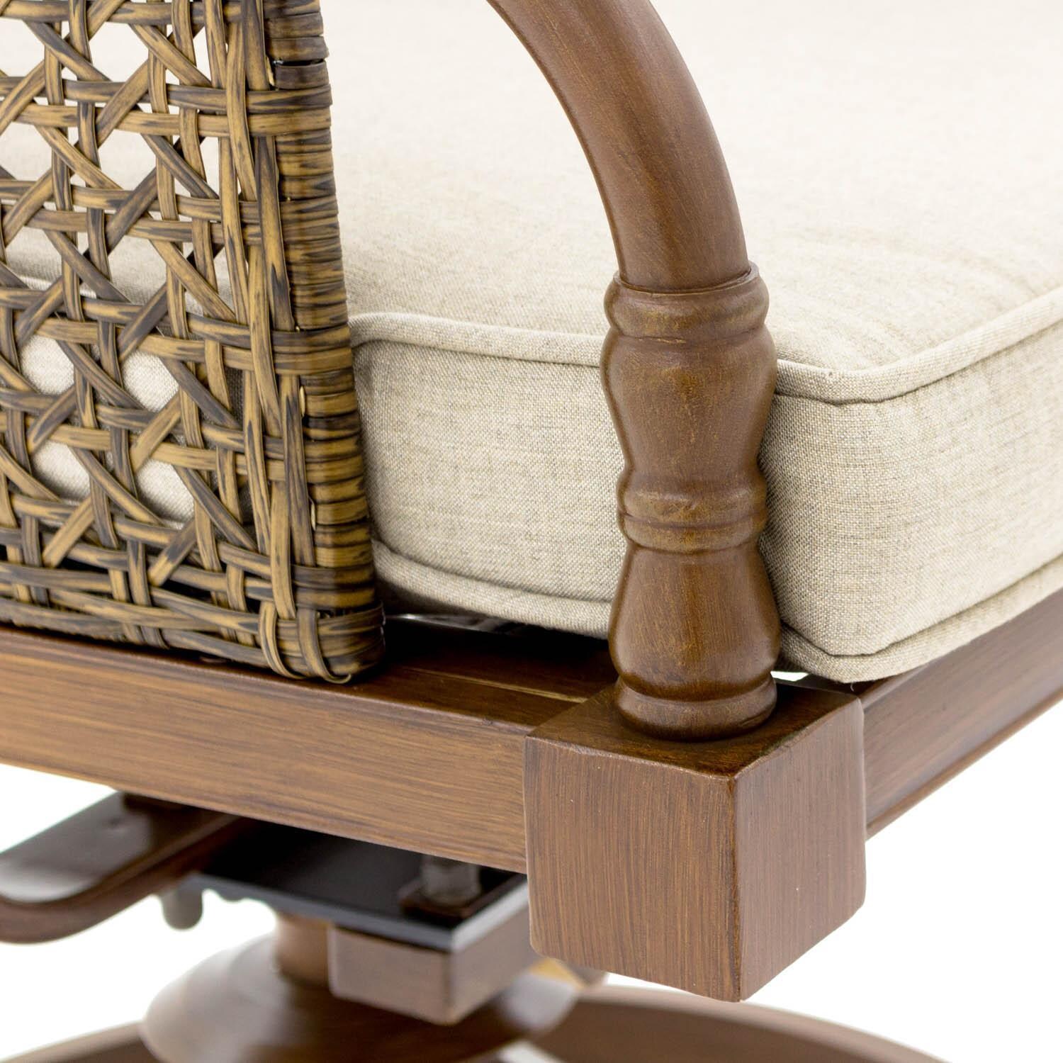 Arabella Aluminum Swivel Rocker Dining Chair W/ Sunbrella Cast Ash Cushion - Arm Detail thumbnail