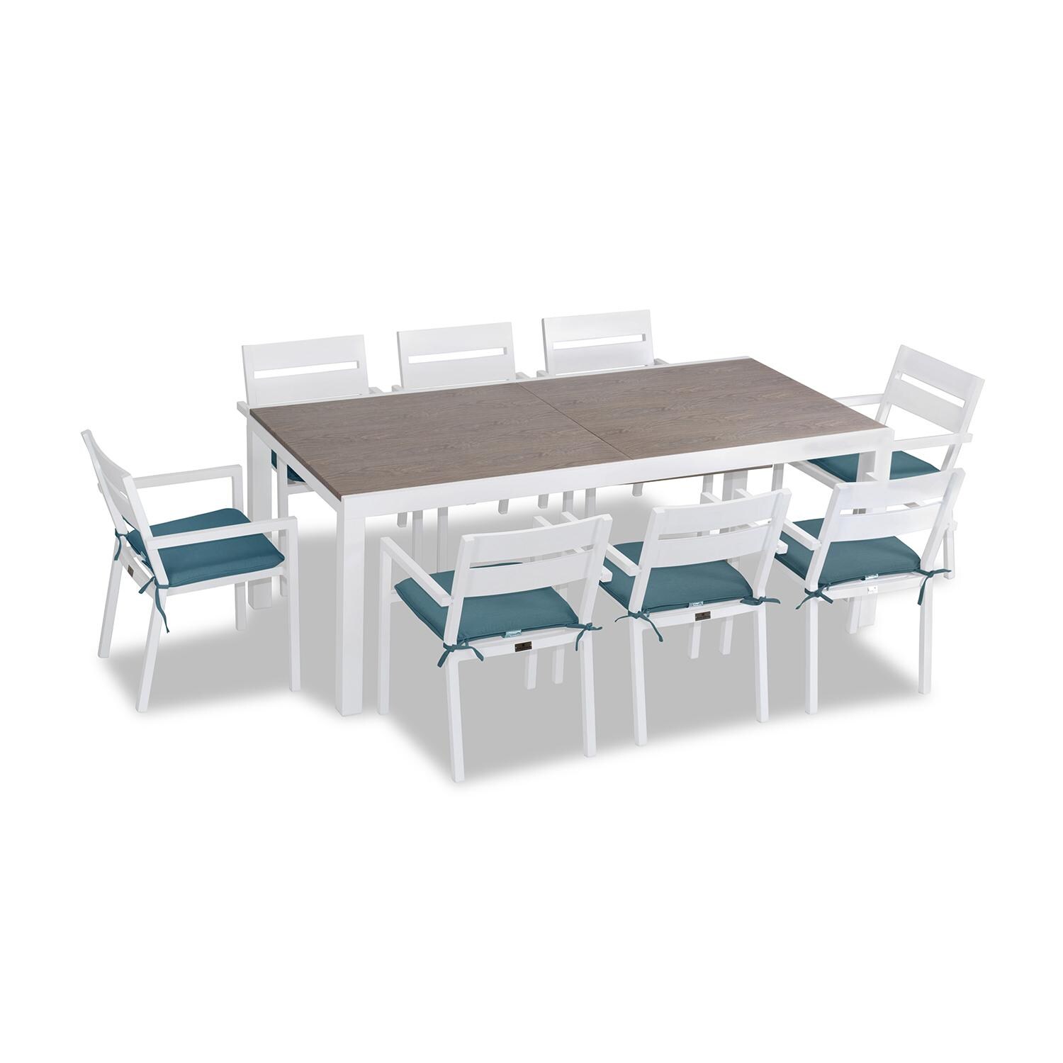 Calm Bay 9 Pc Extendable Dining Set in White/Barnwood/Cast Lagoon by Lakeview - White Background thumbnail