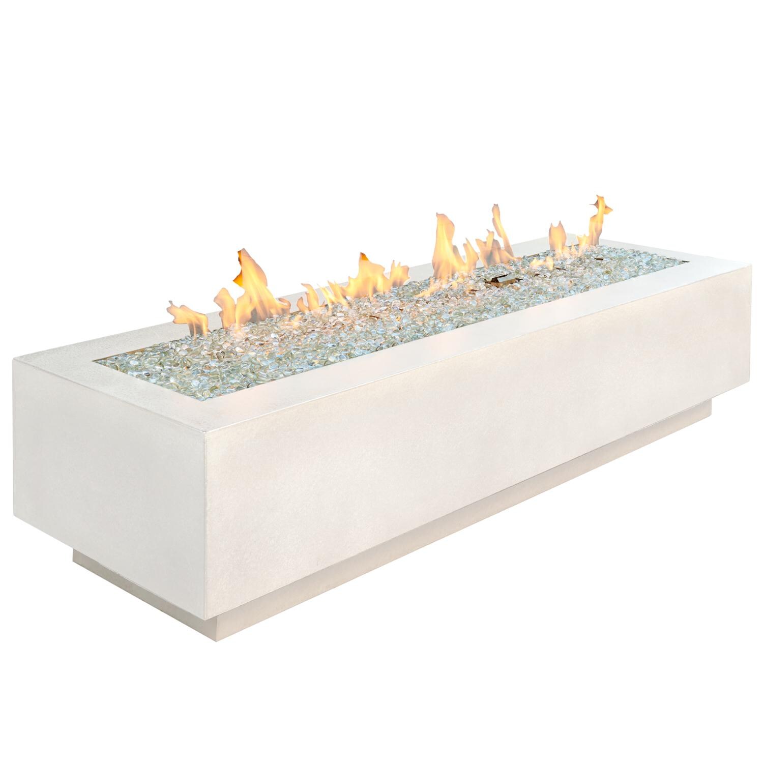 The Outdoor GreatRoom Company Cove CV-72WT-NG 72-Inch Linear Natural Gas Fire Pit Table with 64-Inch Crystal Fire Burner - Ships As Propane With Conversion Fittings - White - Shown With Burner Lit thumbnail