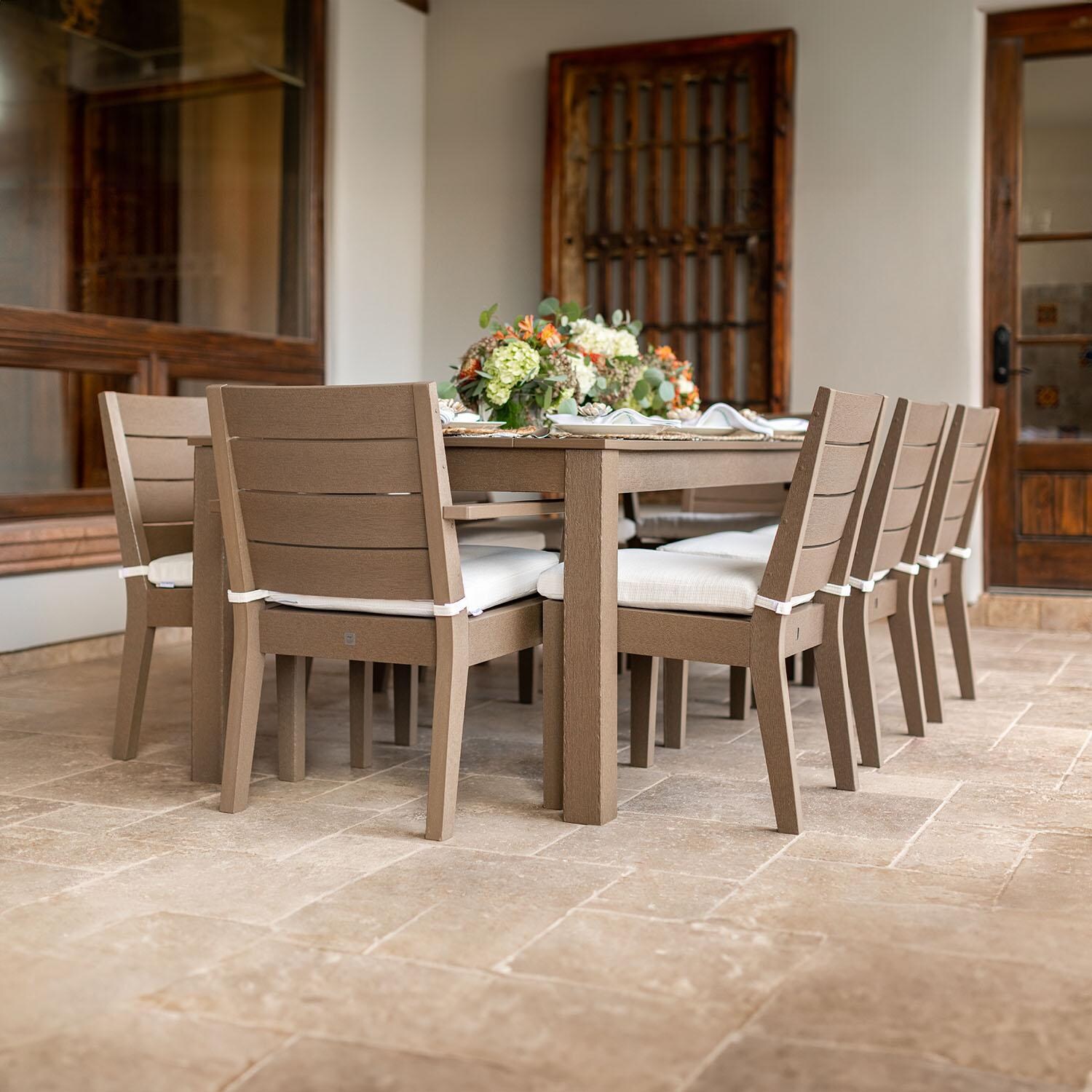 Latitude 7 Pc Parsons Table Arm Chair Dining Set in Vintage White By PW Designer Series - Shown in Vintage Sahara - Lifestyle thumbnail
