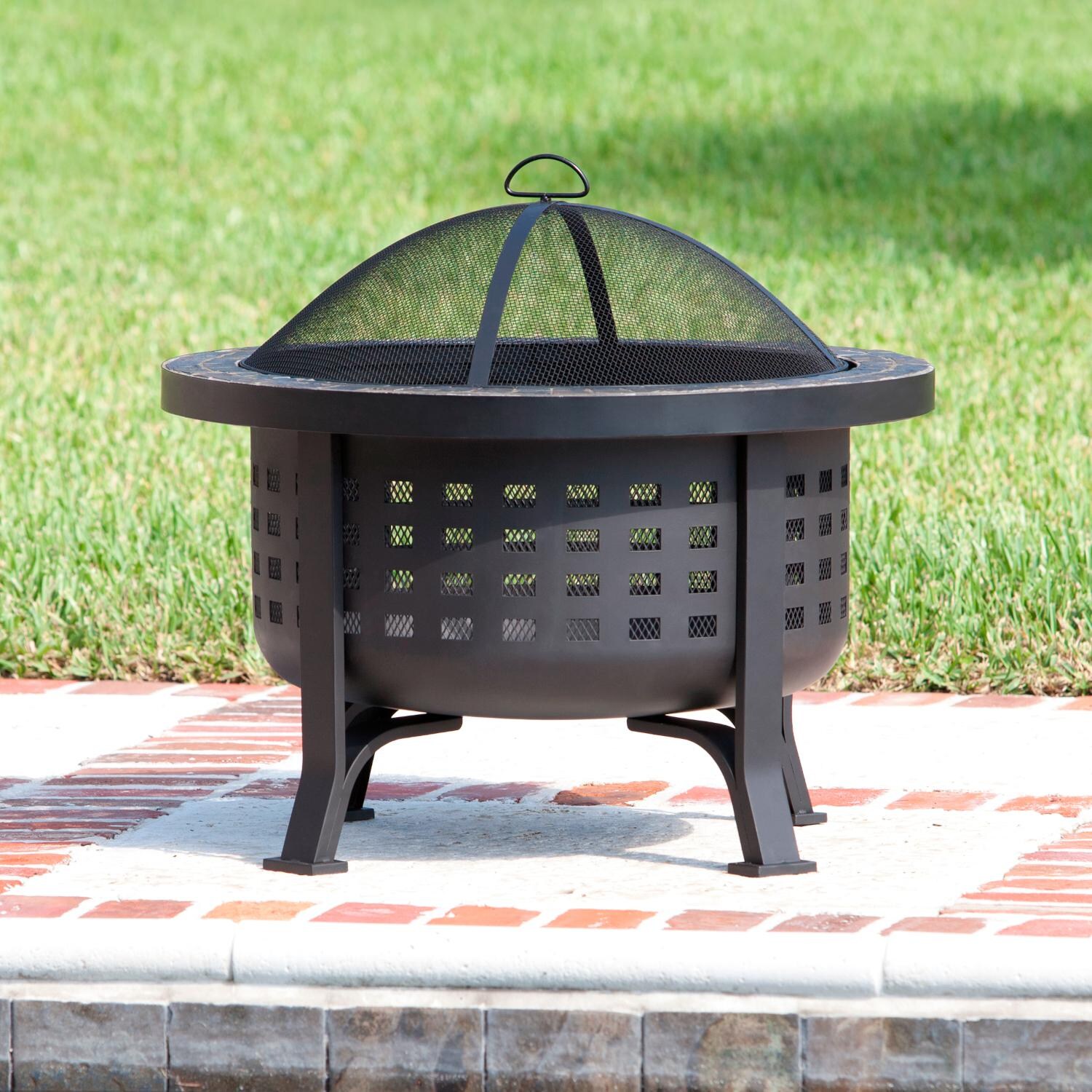 Ultimate Patio SC62240 Carondelet 30-Inch Round Slate Top Wood Burning Fire Pit - Alternate Outdoor View thumbnail