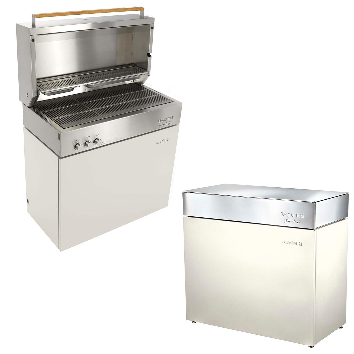 Flammkraft Model D Freestanding Grill & Model M Prep Center Module - Ivory White - 1029542