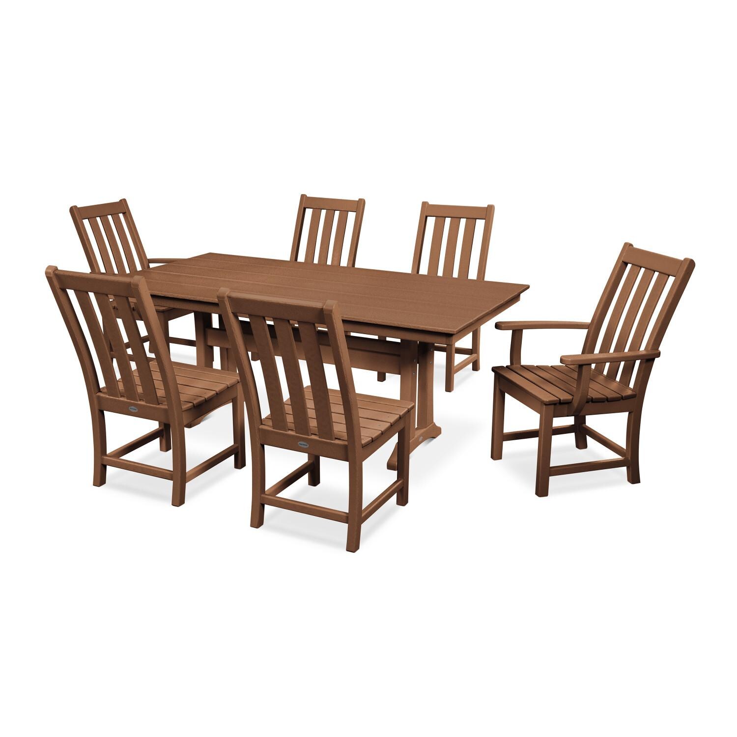 POLYWOOD Vineyard 7-Piece Farmhouse Trestle Dining Set - Teak