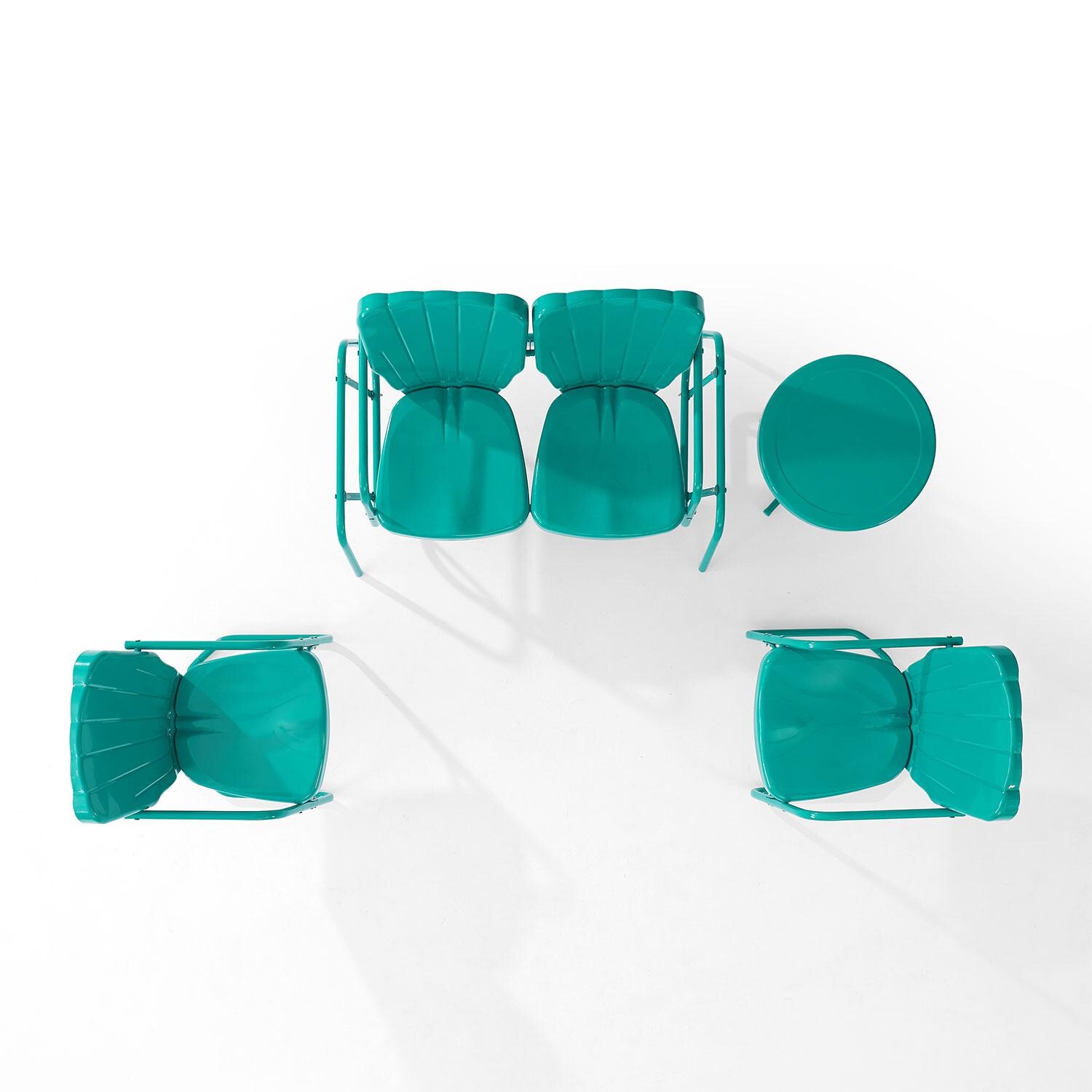 Ultimate Patio UP-32255TU 4Pc Retro Outdoor Loveseat Glider Patio Set in Turquoise - Overhead View - White Background thumbnail
