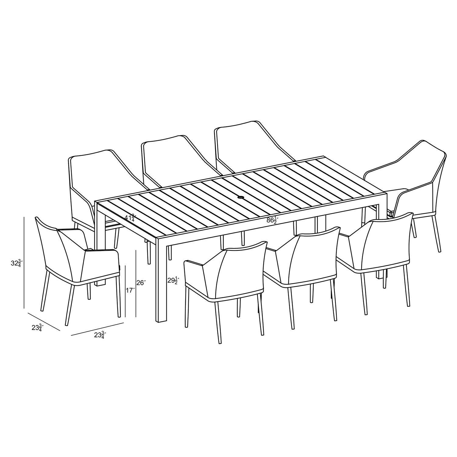 Starlook Bay 8 Seat Rectangular Dining Table in Black by Lakeview - Dimensional thumbnail