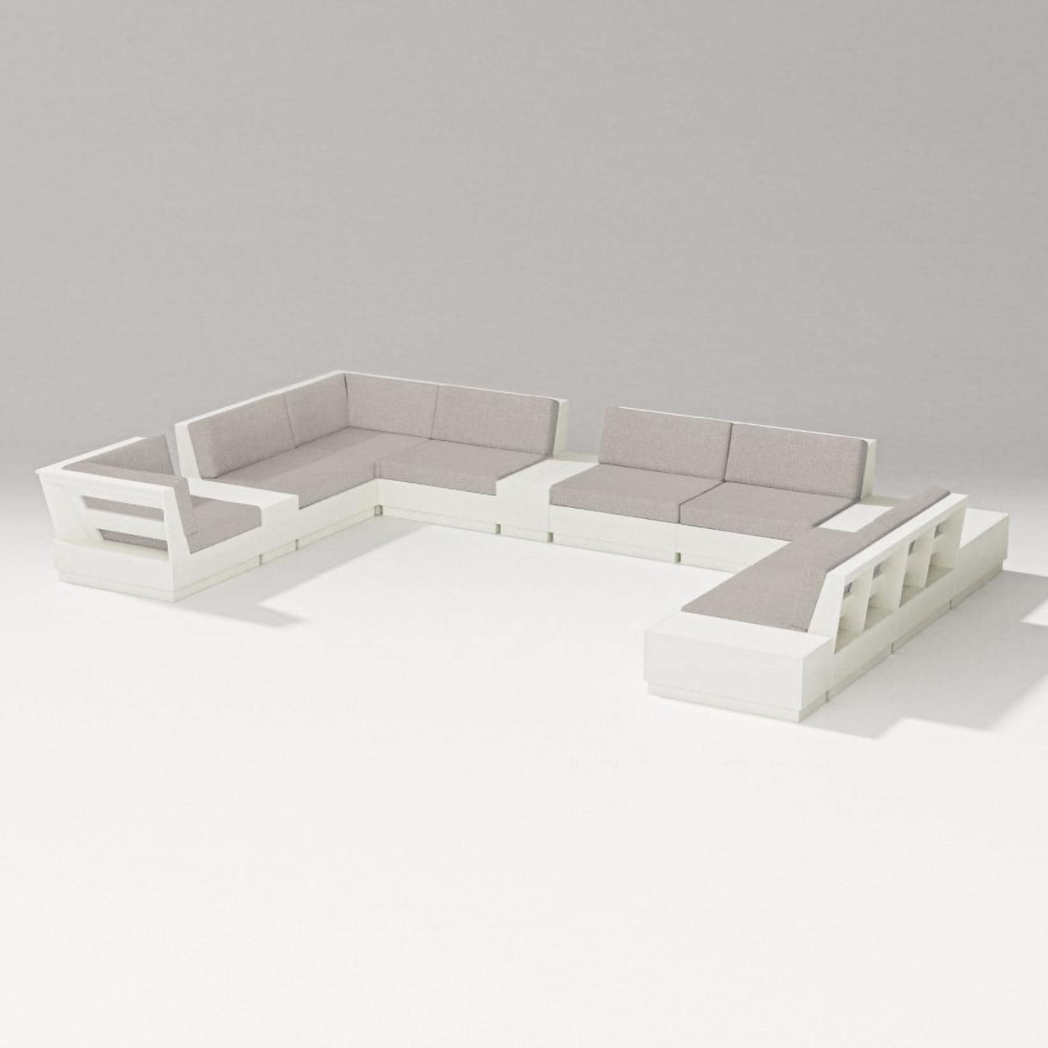 PW Designer Series PWS858-2-VWH145982 Elevate 12 Pc Recycled Plastic Sectional Seating Set in Vintage White/Weathered Tweed - Set - White Background thumbnail