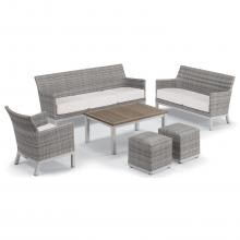 Argento 6 Piece Wicker Patio Conversation Set W/ Tekwood Vintage Coffee Table & Ottomans By Oxford Garden - Eggshell White image