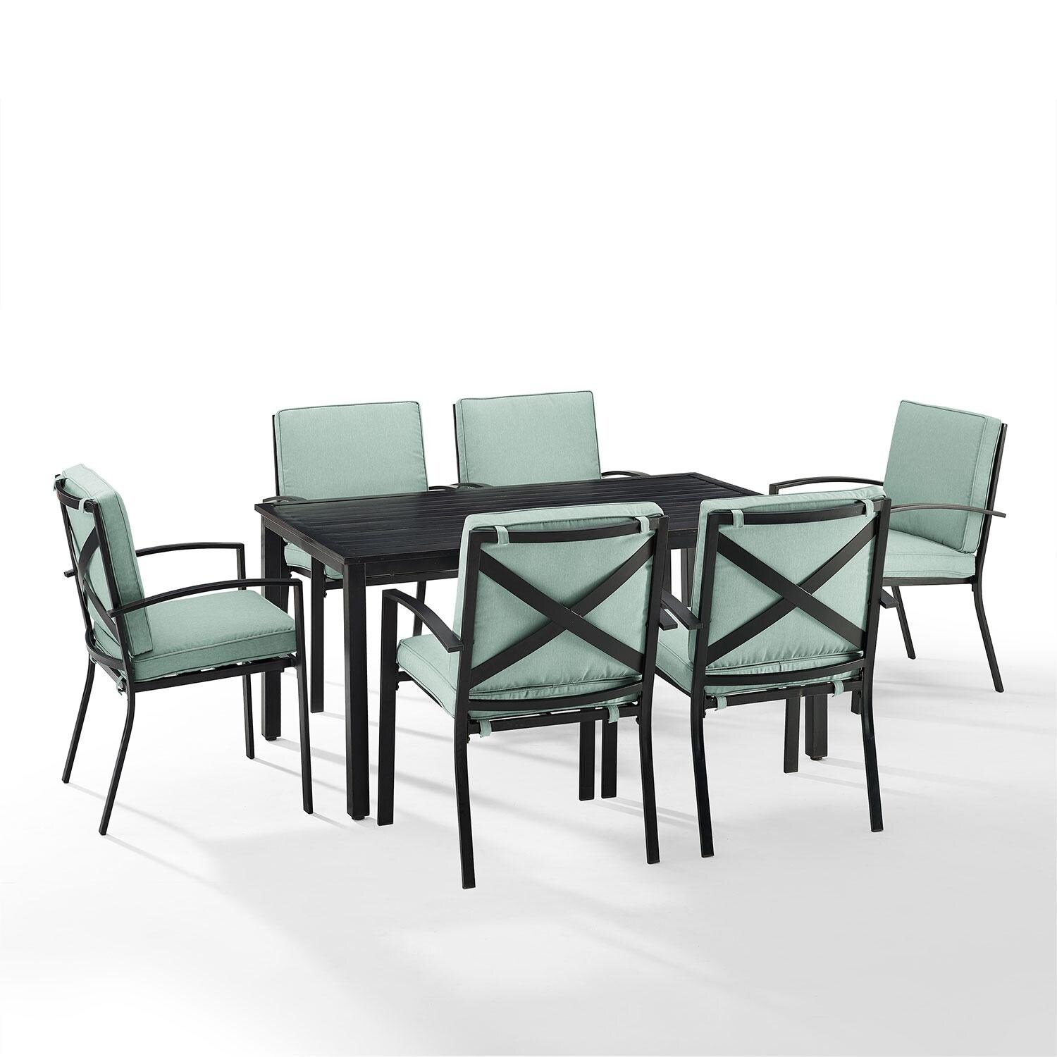 Ultimate Patio UP-82253BZ-MI 7Pc Outdoor Dining Set in Mist - Display - White Background thumbnail