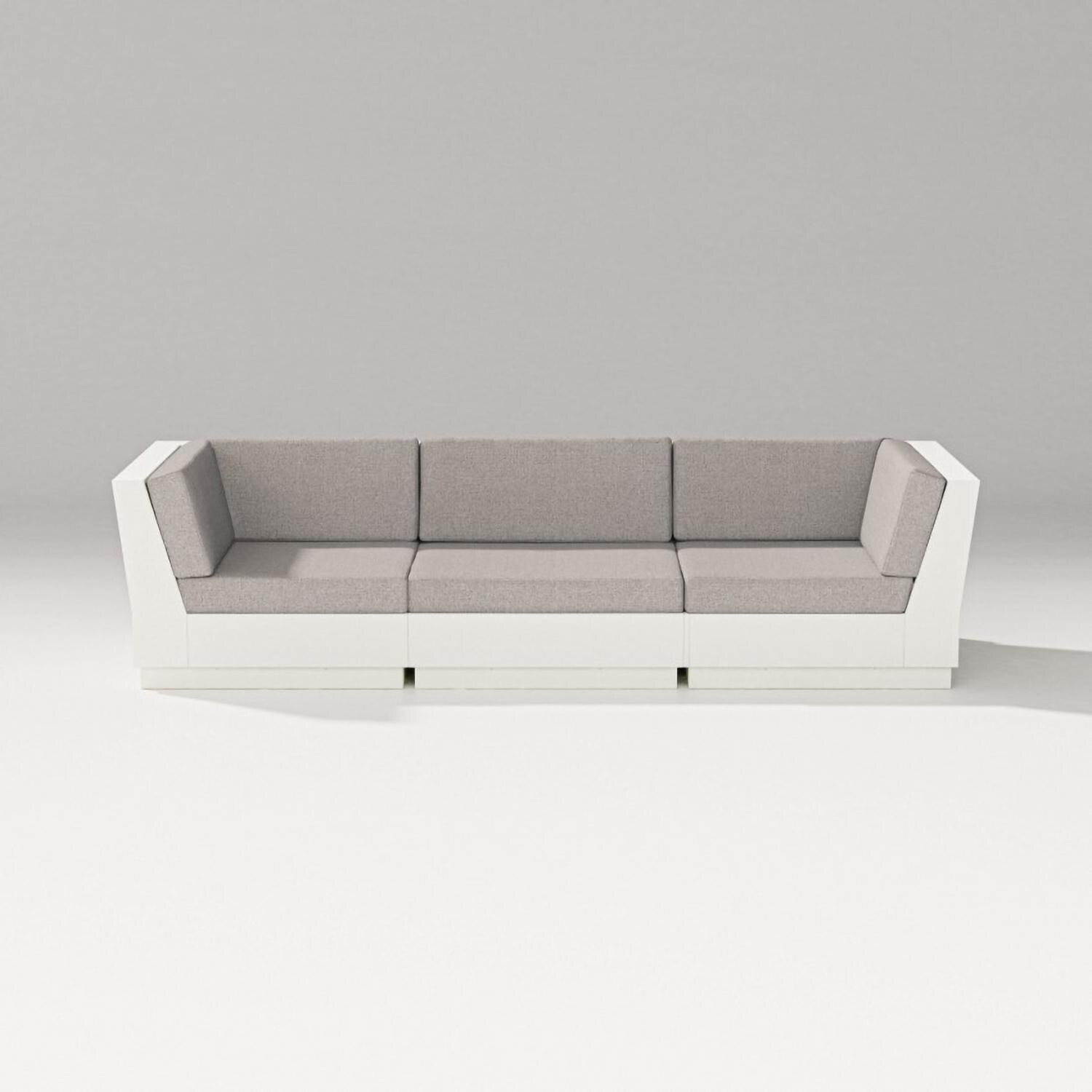 Elevate 3 Person Recycled Plastic Sectional Sofa in Vintage White/Weathered Tweed By PW Designer Series - Set - White Background thumbnail