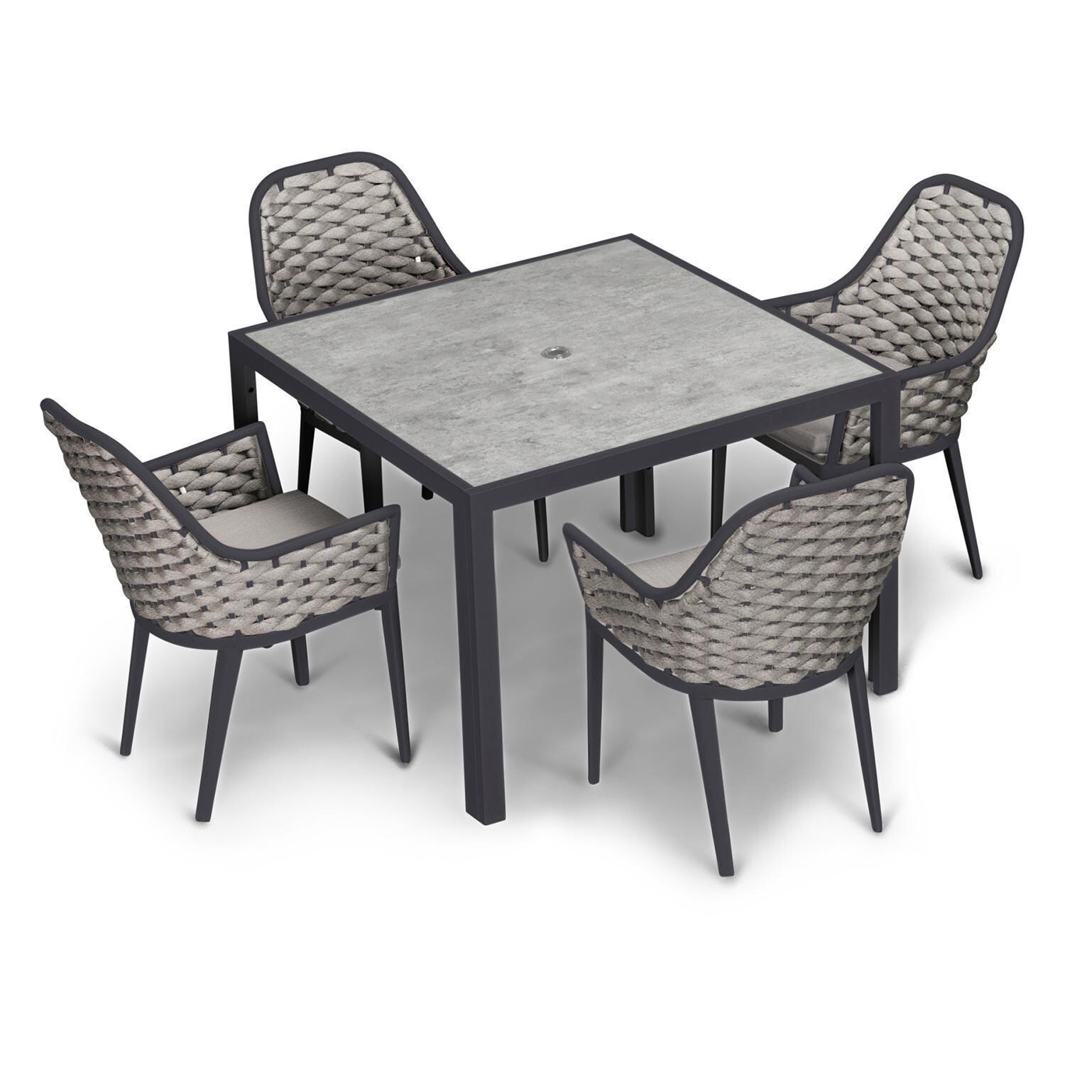 Chloe Bay 5 Pc Aluminum Square Dining Set in Slate by Lakeview - Top Angle View - White Background thumbnail