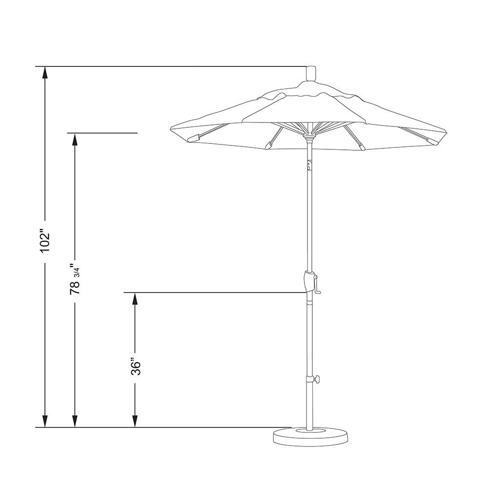 California Umbrella 6 Ft Octagonal Aluminum Push Button Tilt Patio Umbrella W/ Crank Lift & Aluminum Ribs - Line Drawing thumbnail