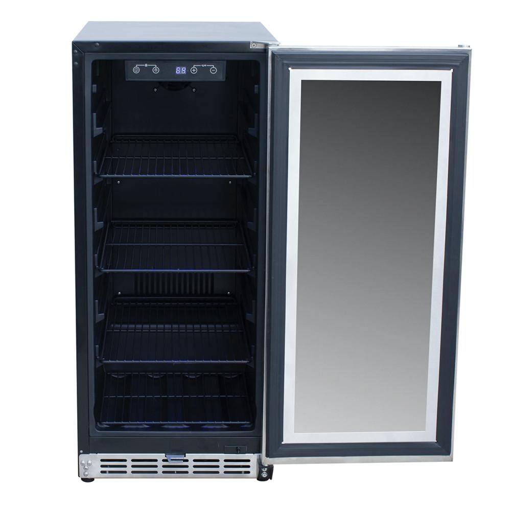RCS REFR5 15-Inch 3.2 Cu. Ft. Outdoor Rated Stainless Steel Refrigerator with Glass Window - Open thumbnail