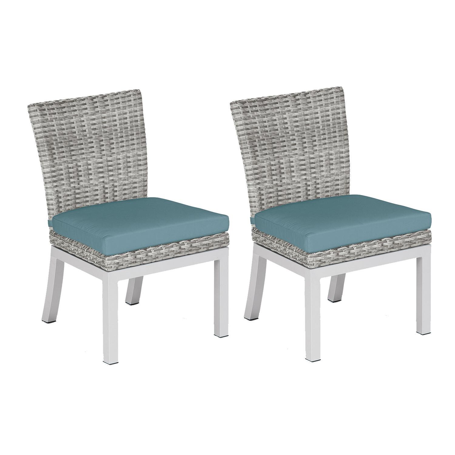 Oxford Garden Argento 2 Pc Wicker Dining Side Chair W/ Ice Blue Cushion in Flint/Argento thumbnail