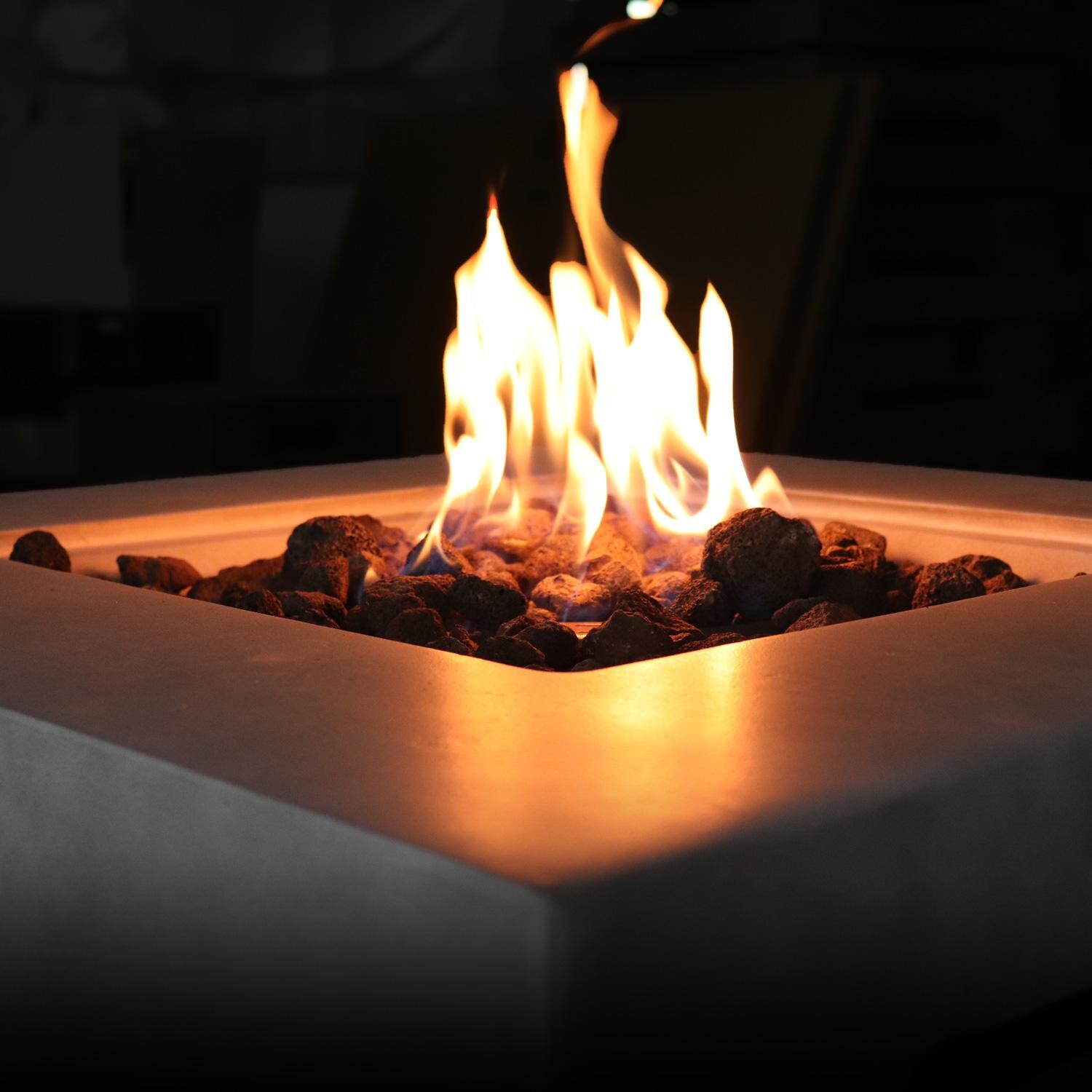 Ultimate Patio Currier Bay 30 Inch Square Concrete Propane Fire Pit Table in Light Gray - Flames - Detail thumbnail