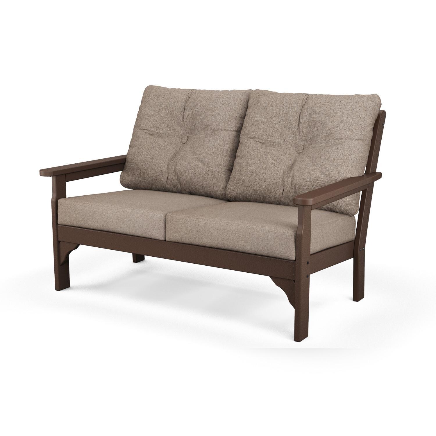 Vineyard Recycled Plastic Loveseat in Mahogany/Spiced Burlap by POLYWOOD