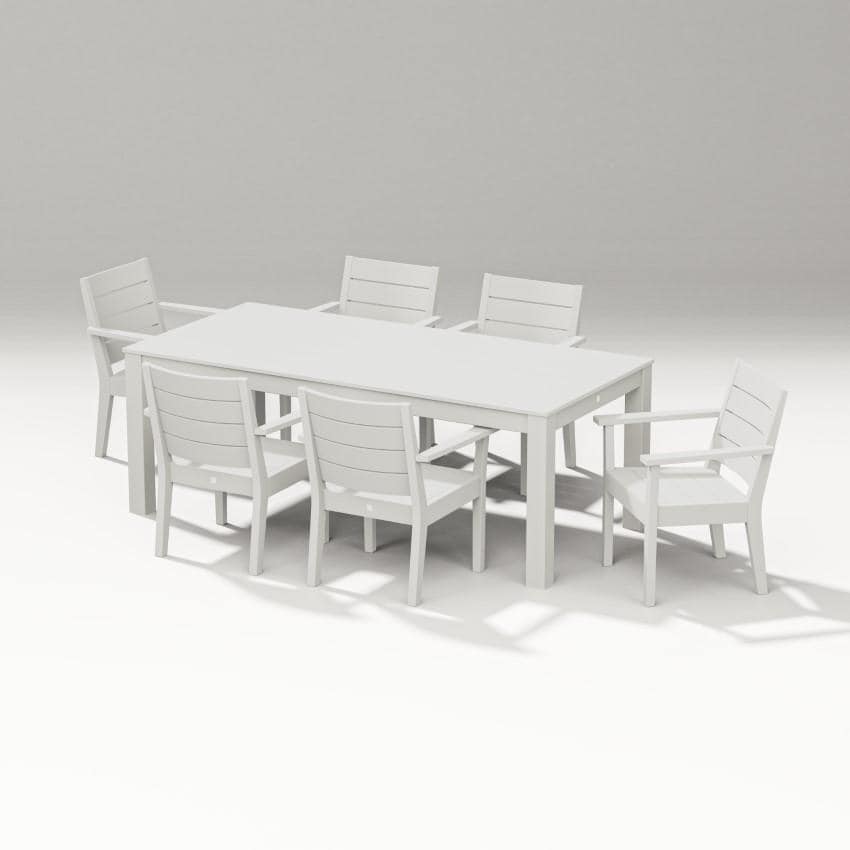 Latitude 7 Pc Arm Chair Dining Set - Parsons 84" in Vintage White by PW Designer Series - White Background thumbnail