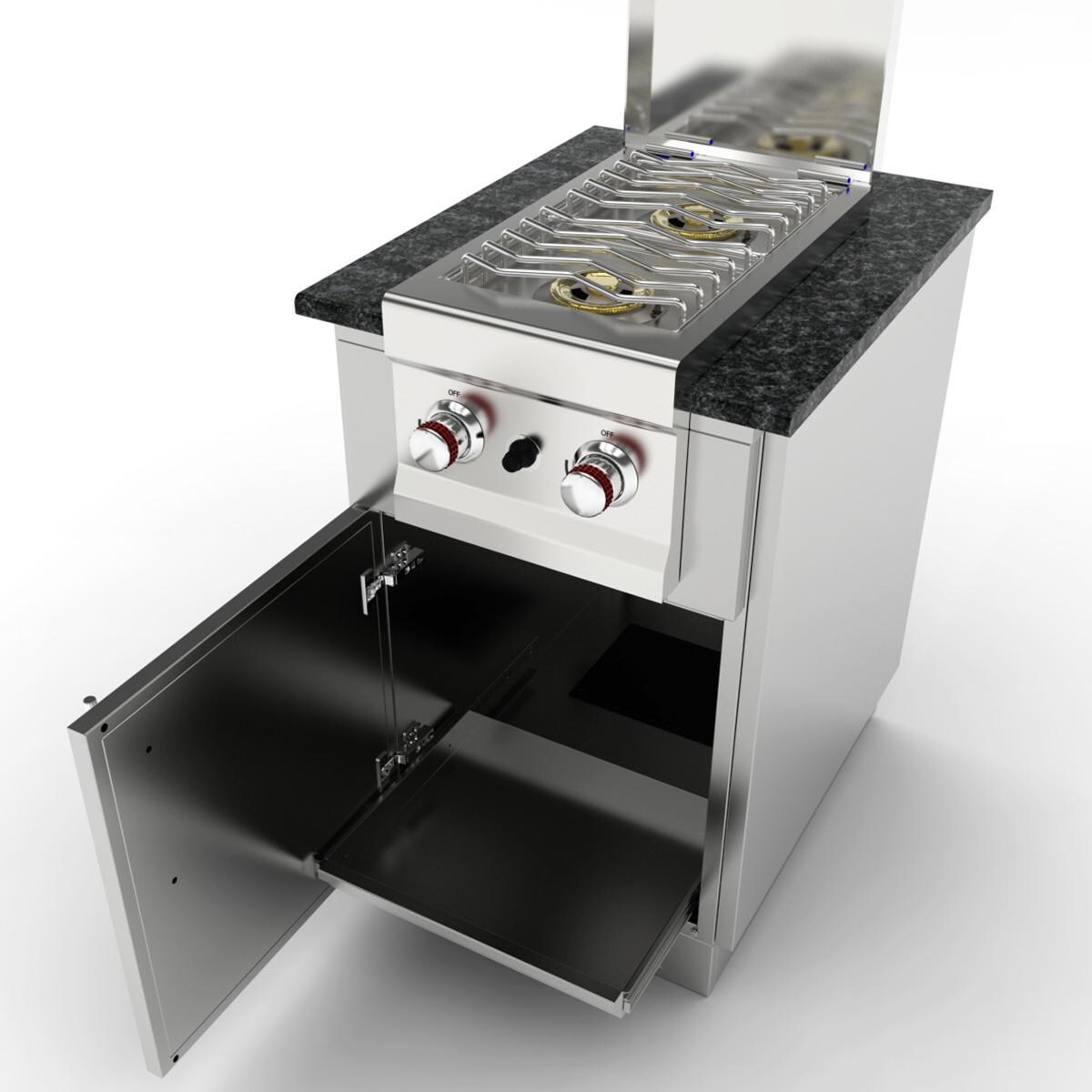 Sunstone SAC20CSDL 20-in Outdoor Kitchen Left Hinge Single Door Appliance Cabinet - Shown With Side Burner Installed (Side Burner Not Included) - White Background thumbnail