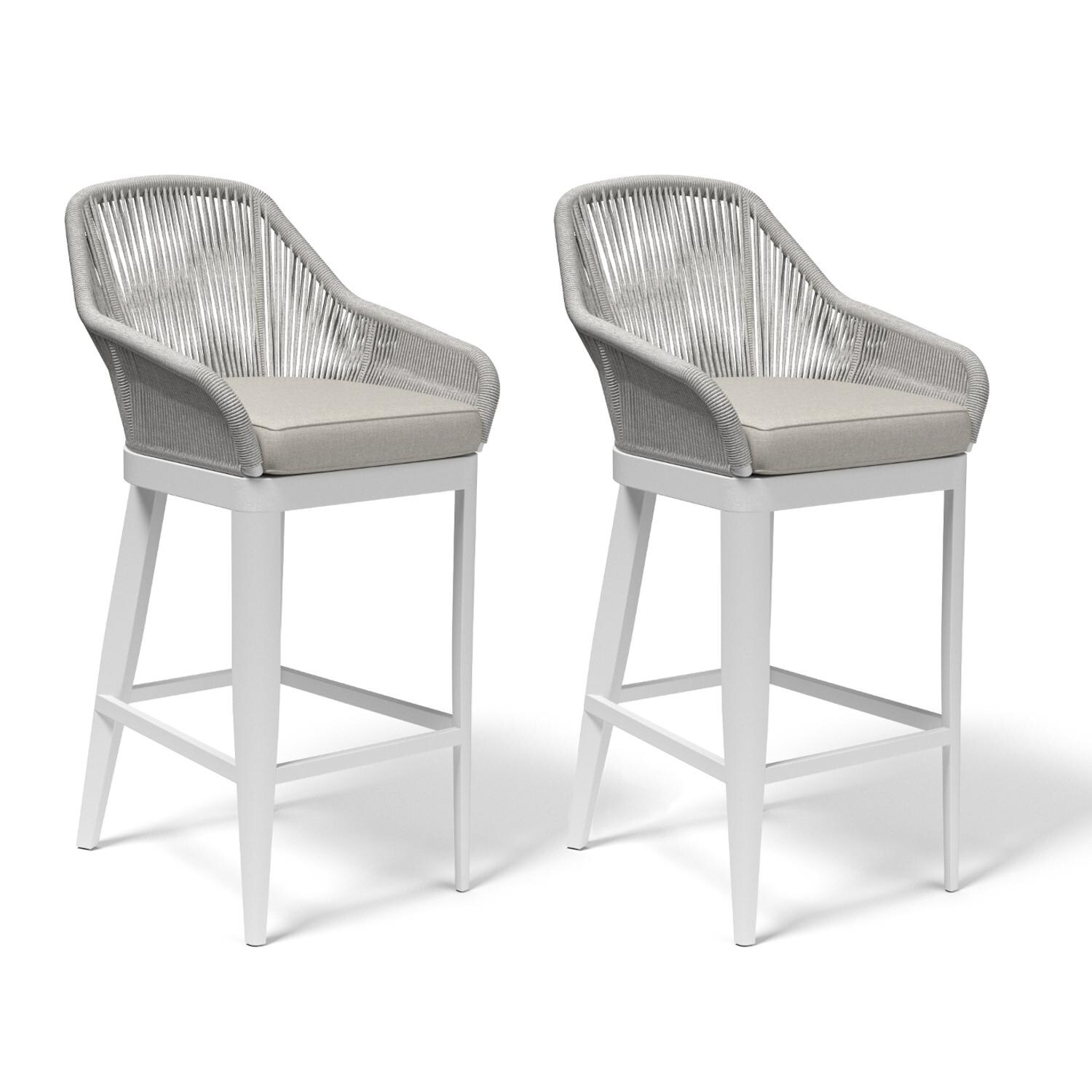 Sunset West - 4401-7B-57005 (2) - Miami 2 Piece Olefin Rope & Aluminum Patio Barstool Set W/ Sunbrella Echo Ash Cushions thumbnail