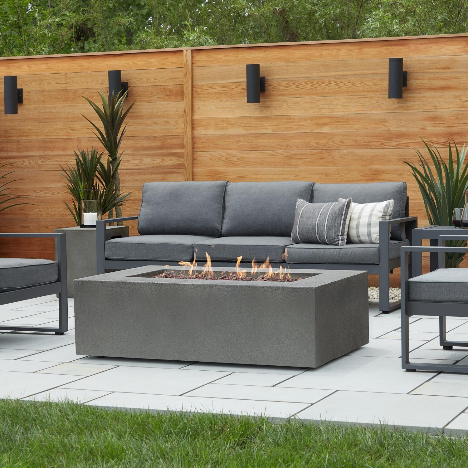 Lakeview Outdoor Designs SC-9750LP-GLG Villa Flora 50-Inch Rectangle Propane Gas Fire Pit Table - Glacier Gray - Lifestyle thumbnail
