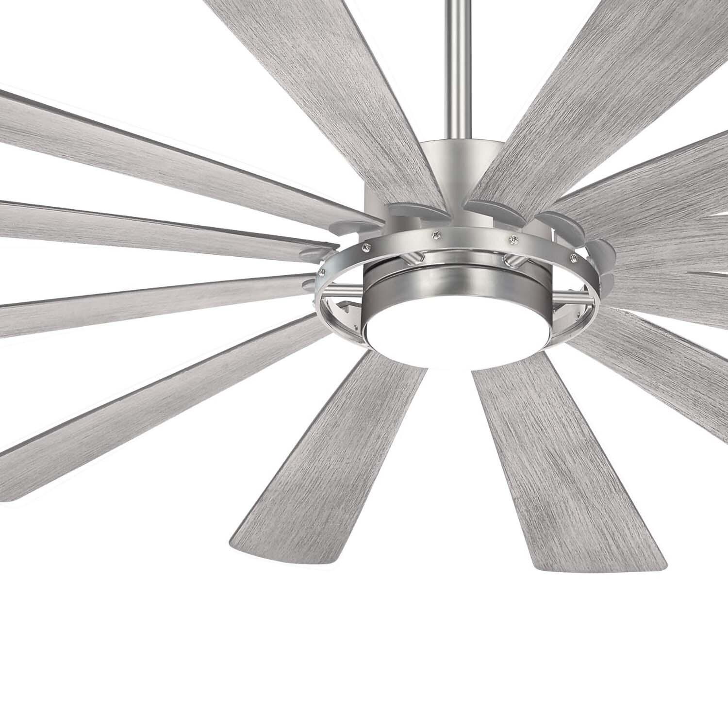 Minka-Aire F870L-BS Windmolen 65-Inch 12-Blade LED Ceiling Fan in Brushed Steel Finish w/ Ashwood Blades & Etched Lens - Closeup thumbnail