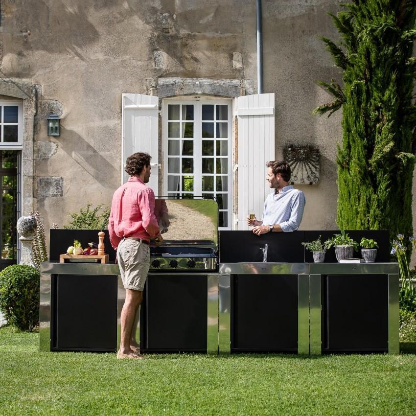 ENO 3 Burner Natural Gas Plancha Straight Outdoor Kitchen Island with Sink, Storage Shelves, Drawer, and Cleaning Kit thumbnail