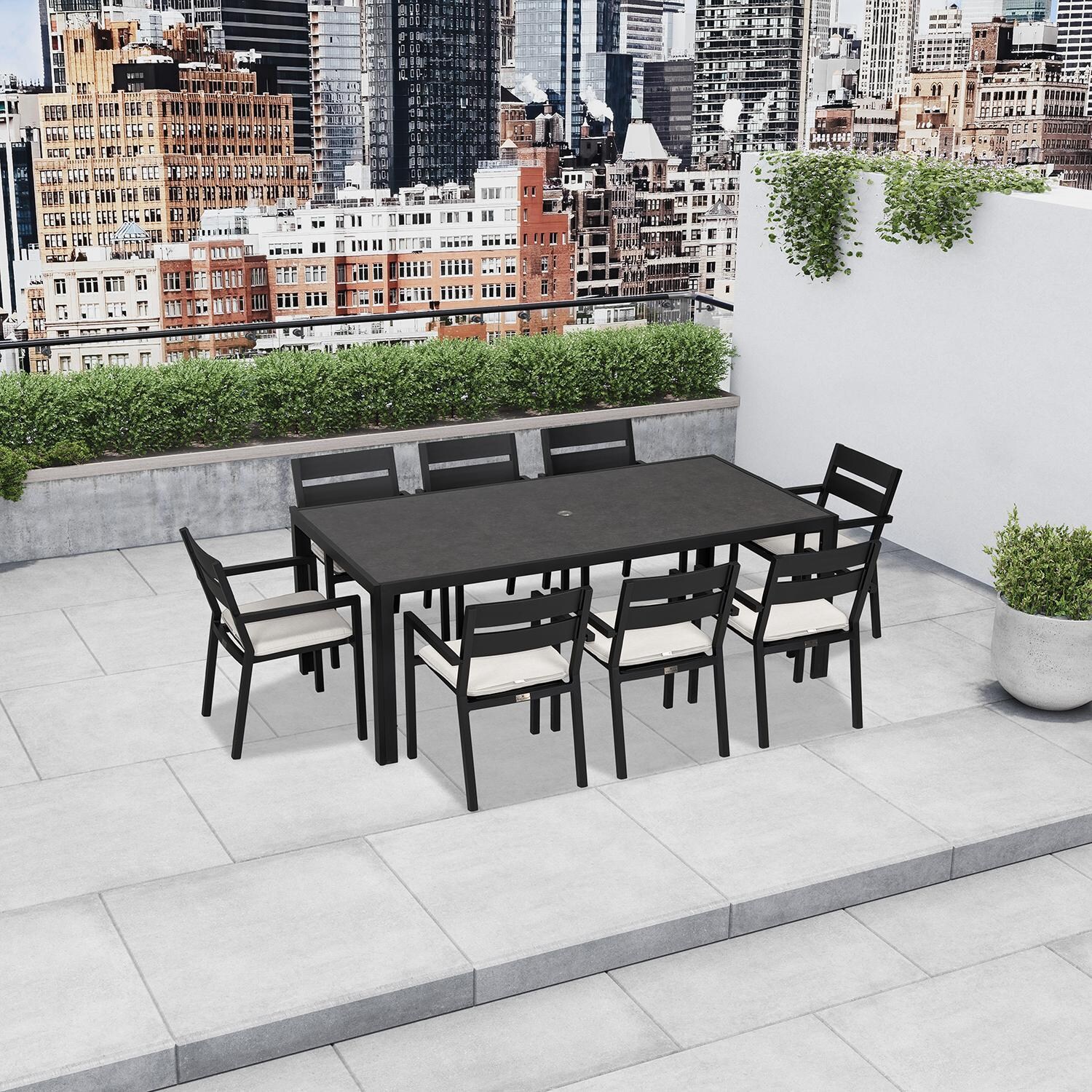 Calm Bay 9 Pc Rectangular Dining Set in Black/Canvas Natural by Lakeview - Lifestyle thumbnail