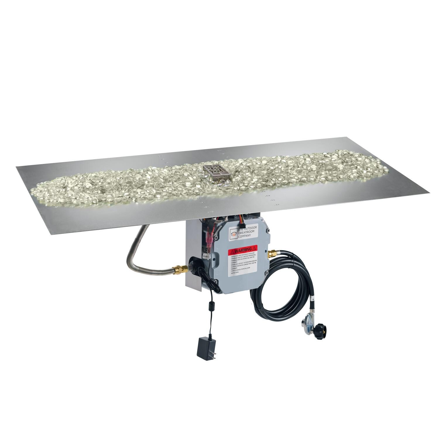 The Outdoor GreatRoom Company BP2442DSILP-B Crystal Fire Plus 42-in Linear Electronic Ignition Propane Gas Fire Pit Burner Plate - Crystals Added - White Background thumbnail