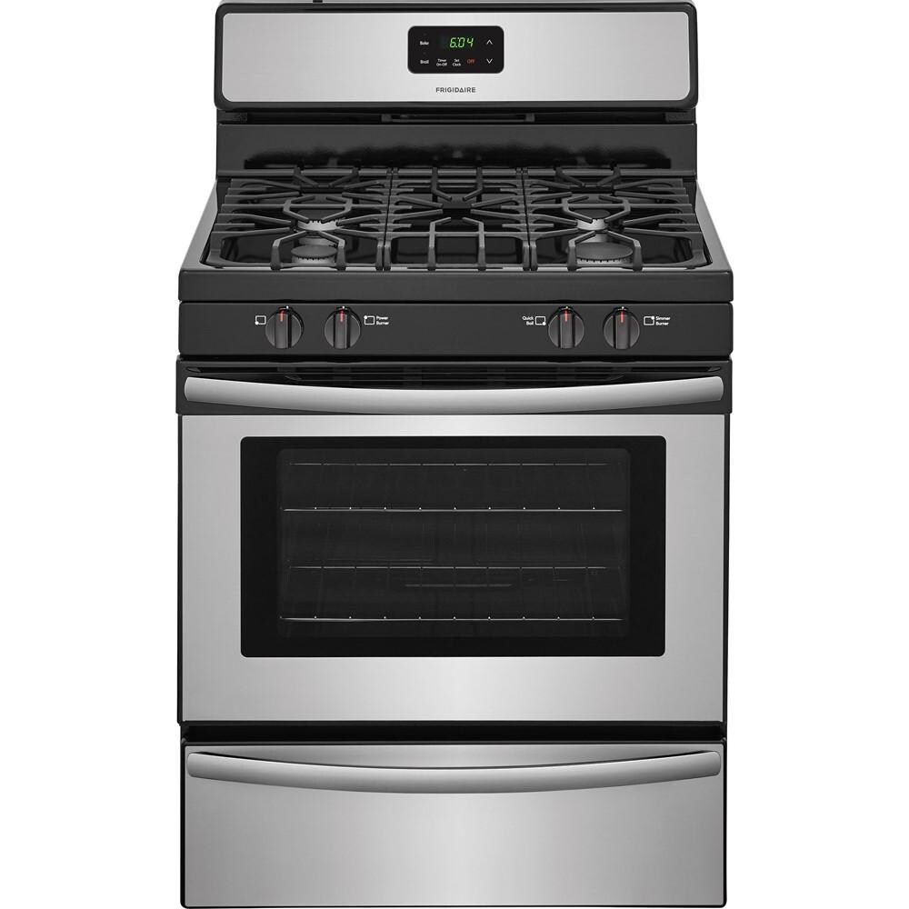 Frigidaire 4.2 Cu.ft. SS Smoothtouch Backguard, ES100,1-12k, 2-9.5k, 1-5K Simmer BTU SEALED Burners,SS Glass Door W/XL Window,SS Handles, Blk Cast Iron Grates, Low Broil Drawer thumbnail