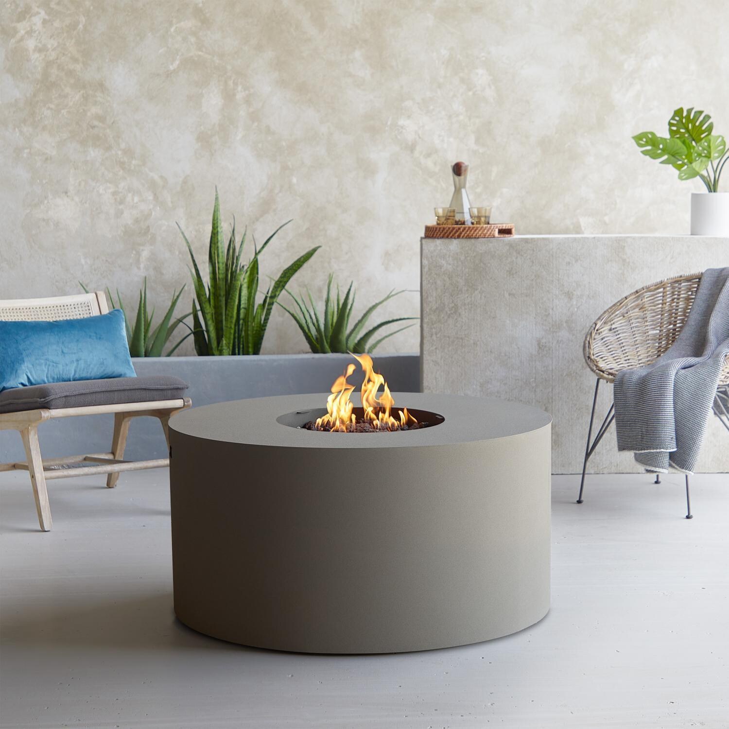 Covewood 41 Inch Round Aluminum Natural Gas Fire Pit in Cloud Gray by BBQGuys Signature (Ships Propane w/ Conversion Kit)